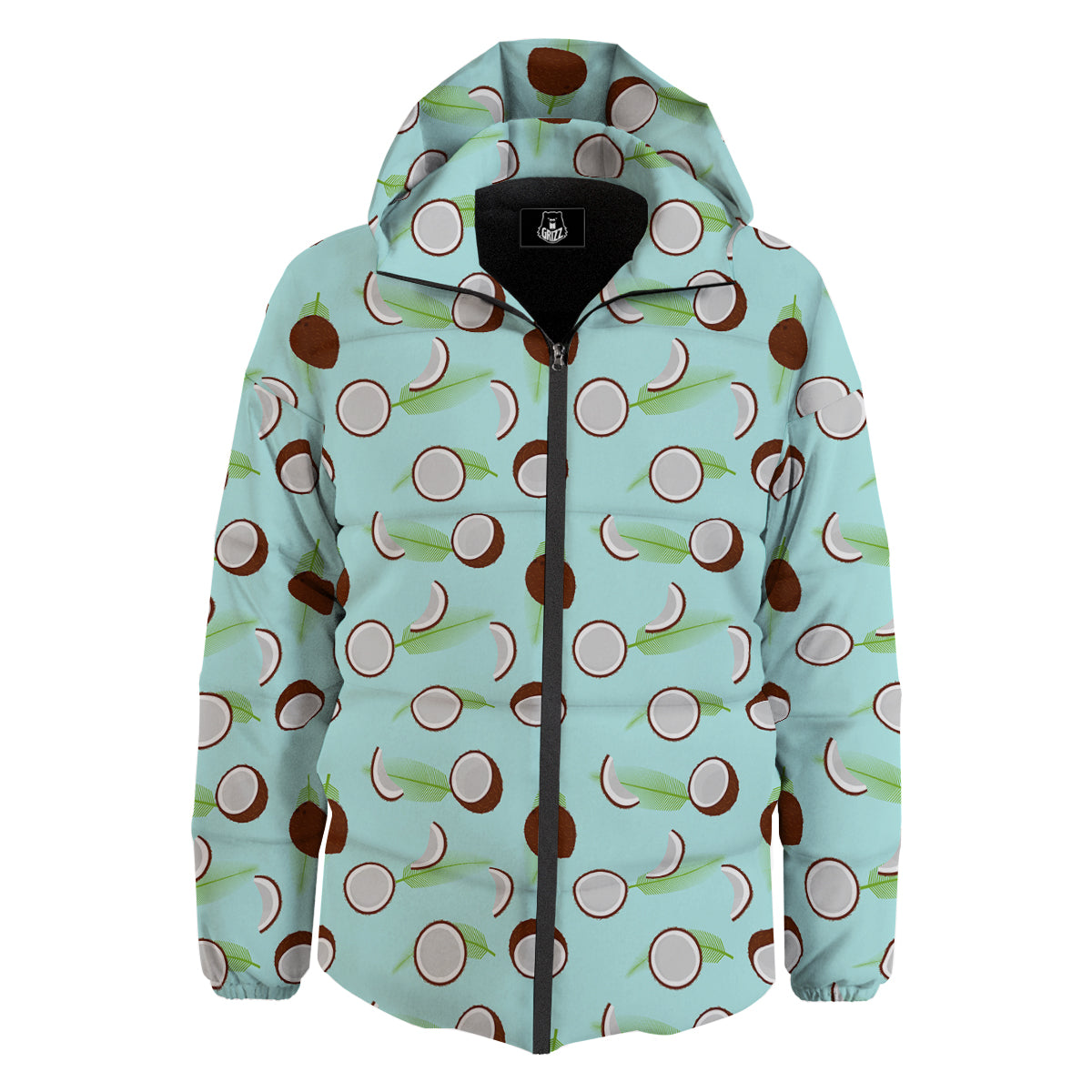 Blue Coconut Print Pattern Down Jacket-grizzshop