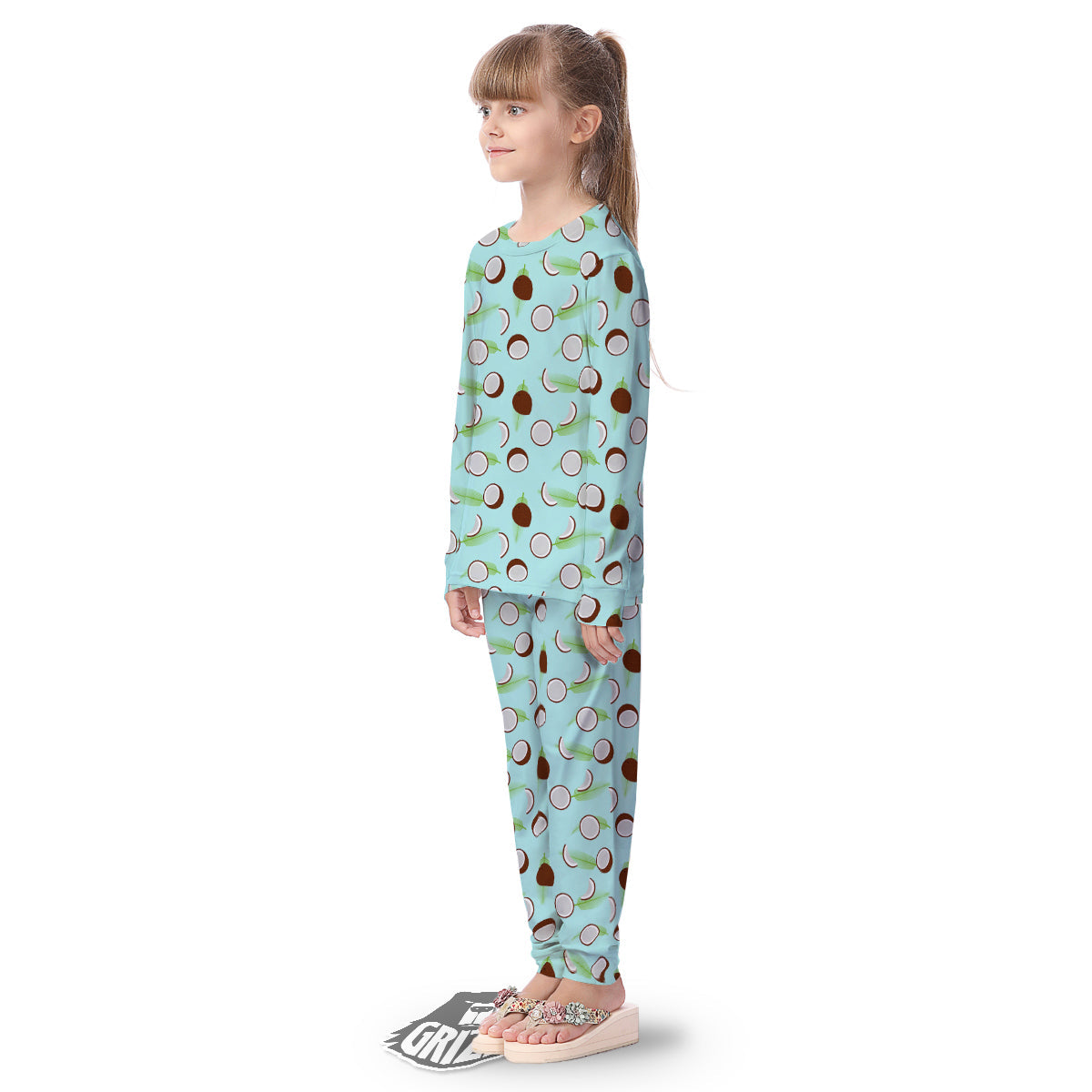 Blue Coconut Print Pattern Kid's Pajamas-grizzshop