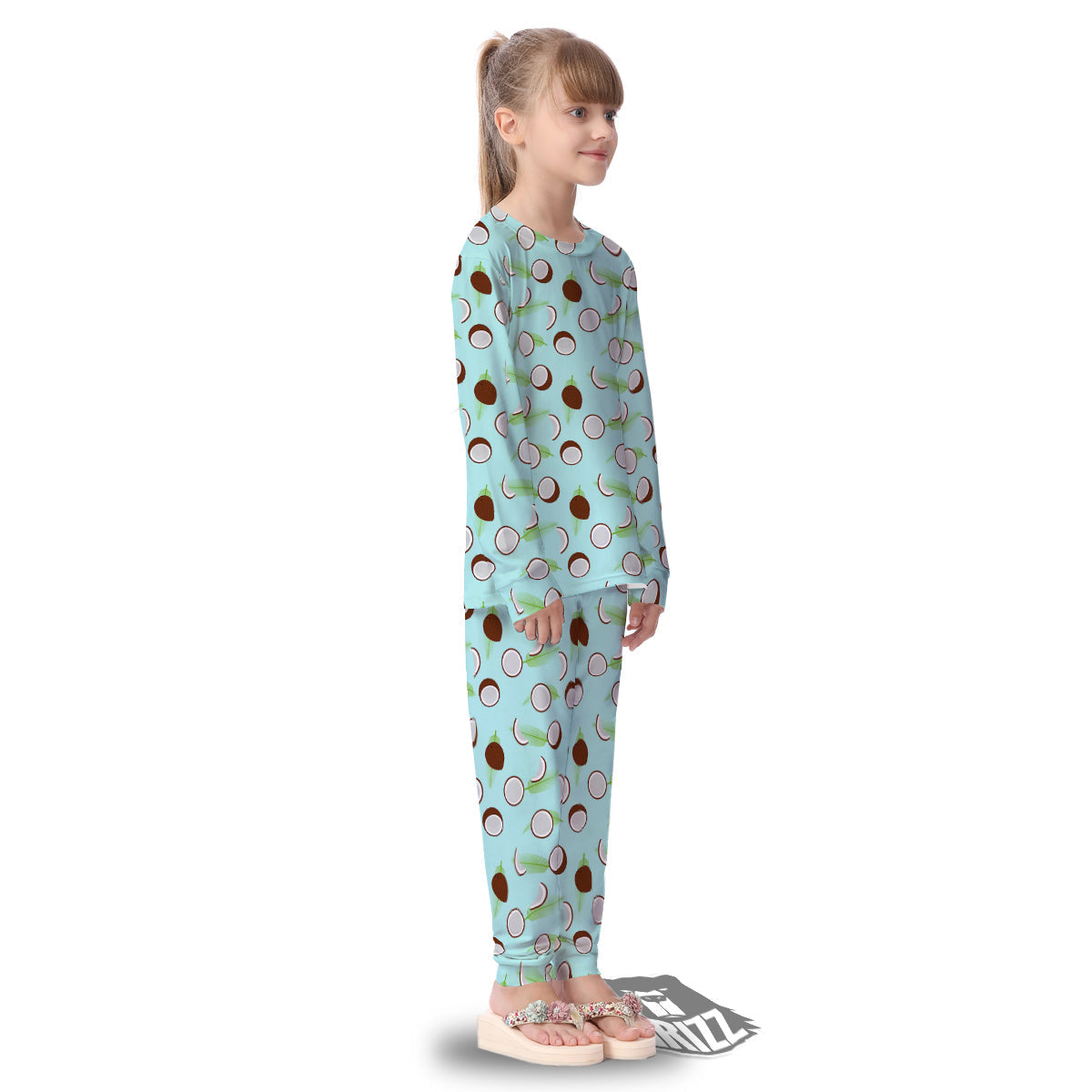 Blue Coconut Print Pattern Kid's Pajamas-grizzshop