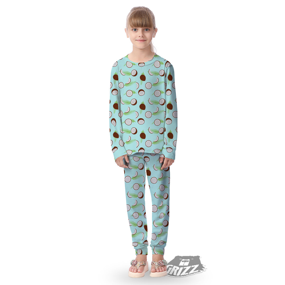 Blue Coconut Print Pattern Kid's Pajamas-grizzshop