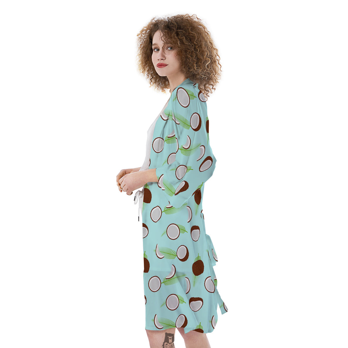 Blue Coconut Print Pattern Kimono-grizzshop