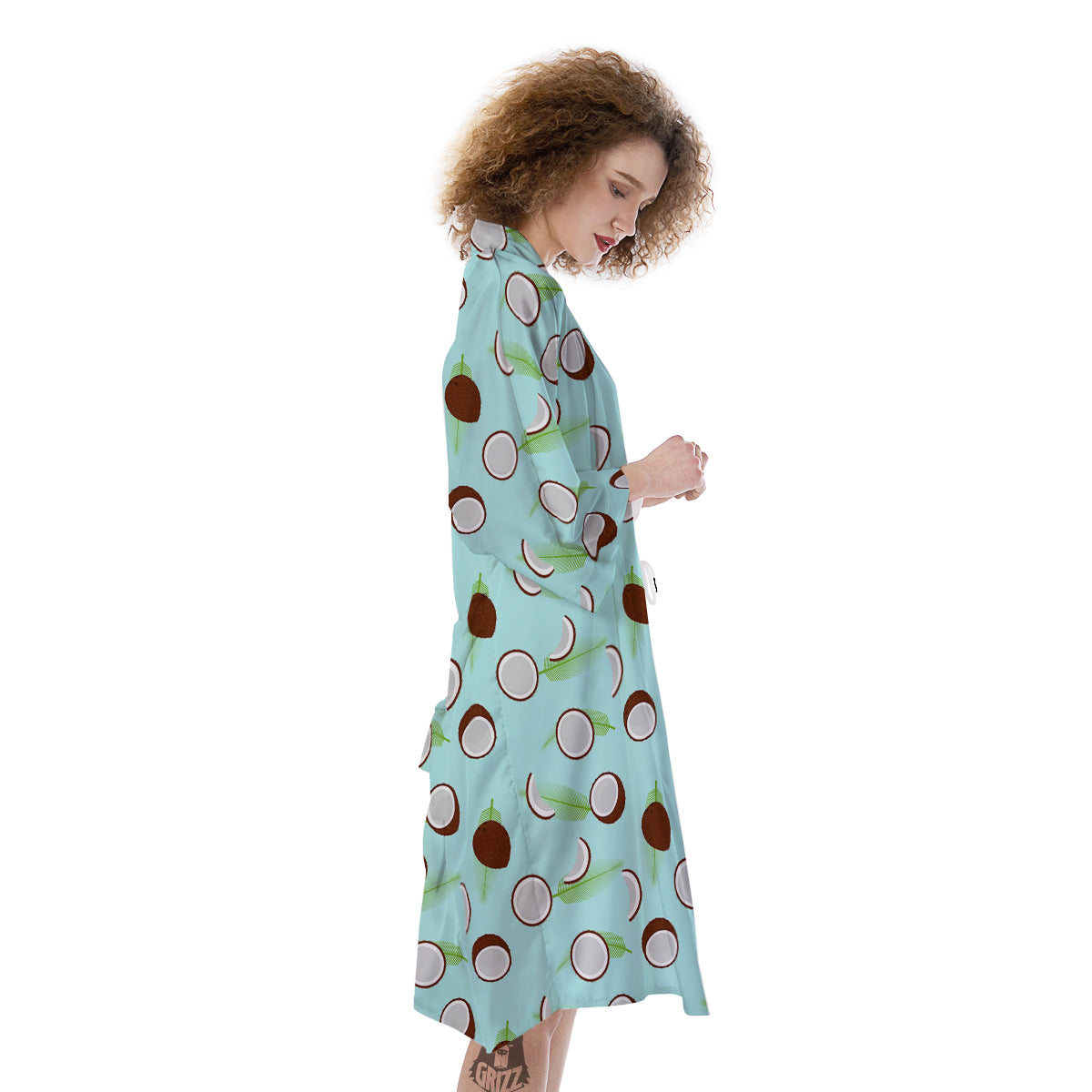 Blue Coconut Print Pattern Kimono-grizzshop