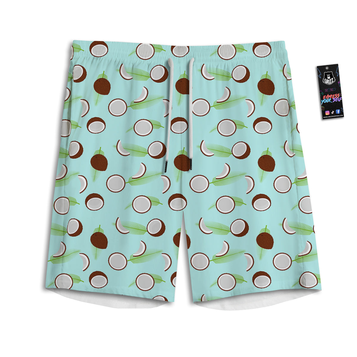 Blue Coconut Print Pattern Men's Athletic Shorts