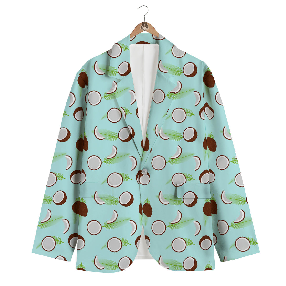 Blue Coconut Print Pattern Men's Blazer-grizzshop