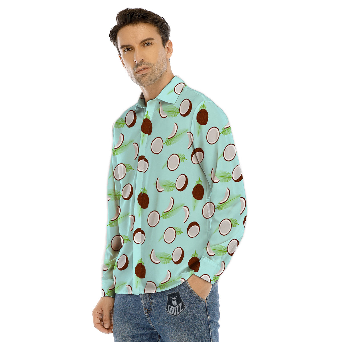 Blue Coconut Print Pattern Men's Dress Shirts-grizzshop