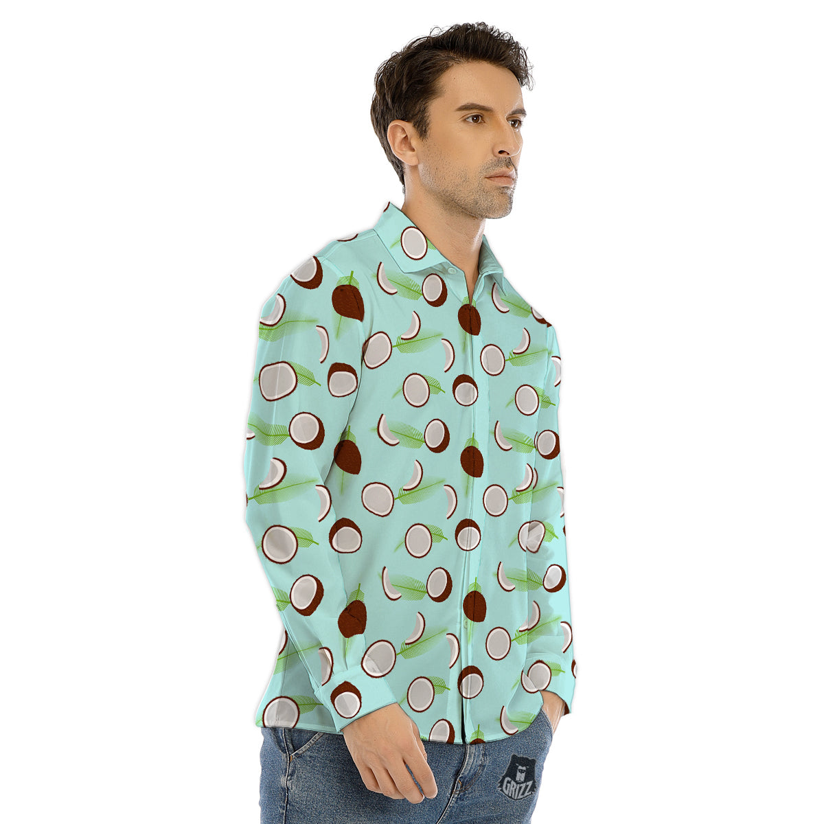 Blue Coconut Print Pattern Men's Dress Shirts-grizzshop