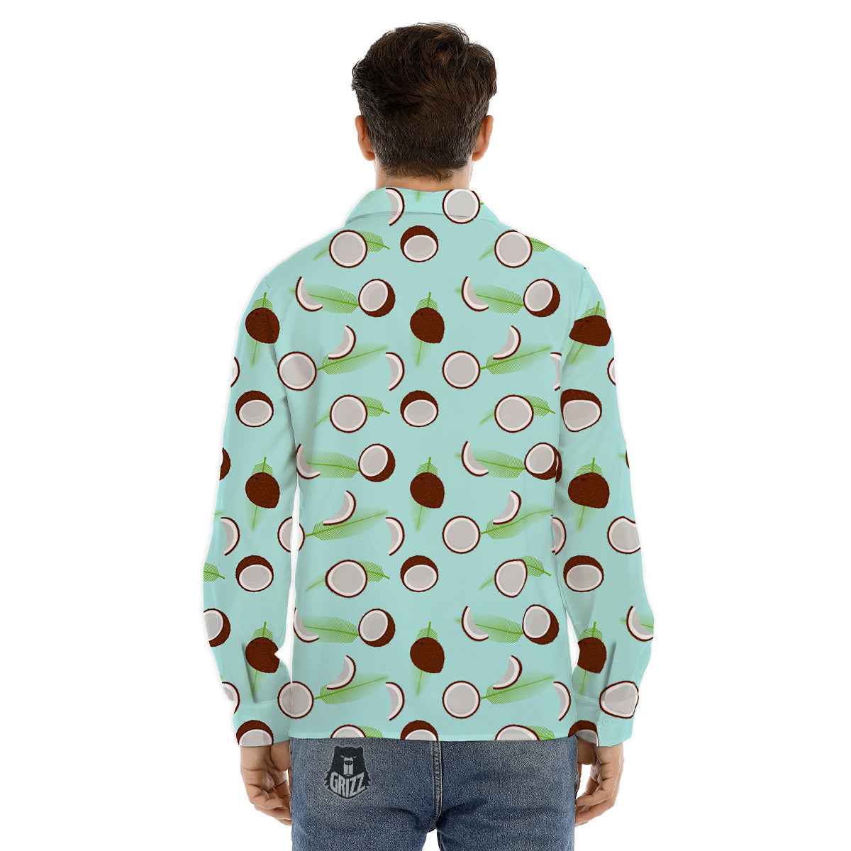 Blue Coconut Print Pattern Men's Dress Shirts-grizzshop