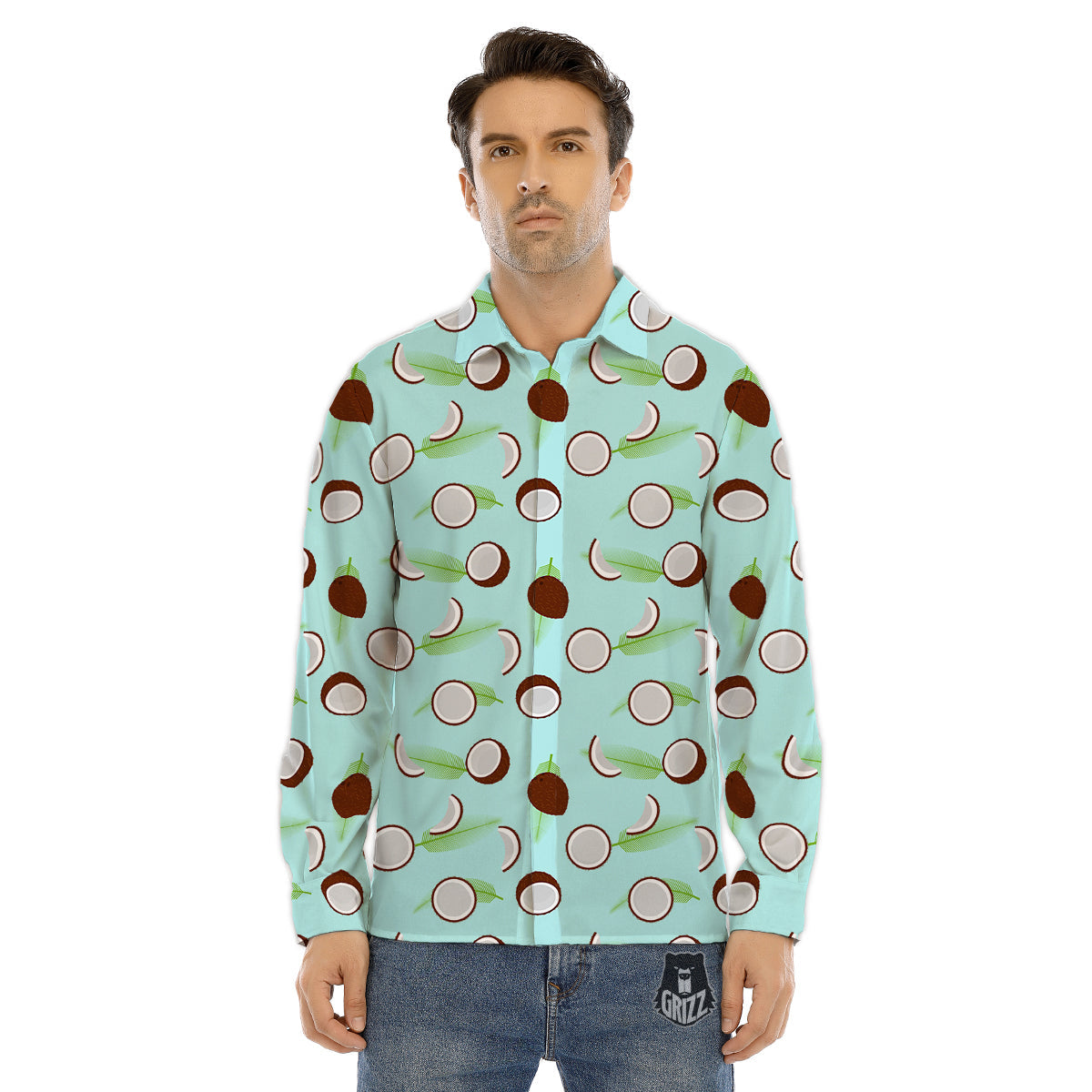 Blue Coconut Print Pattern Men's Dress Shirts-grizzshop