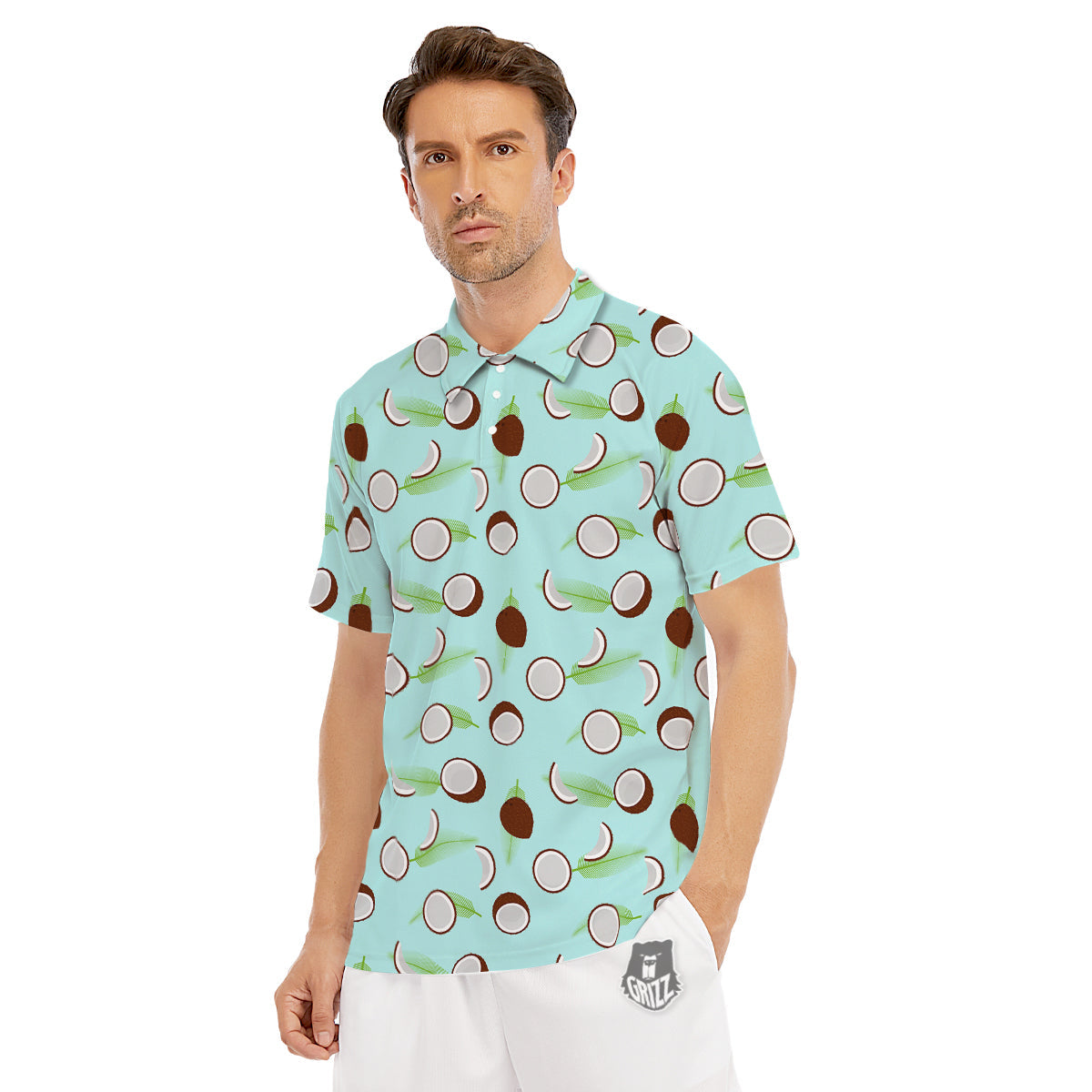 Blue Coconut Print Pattern Men's Golf Shirts-grizzshop
