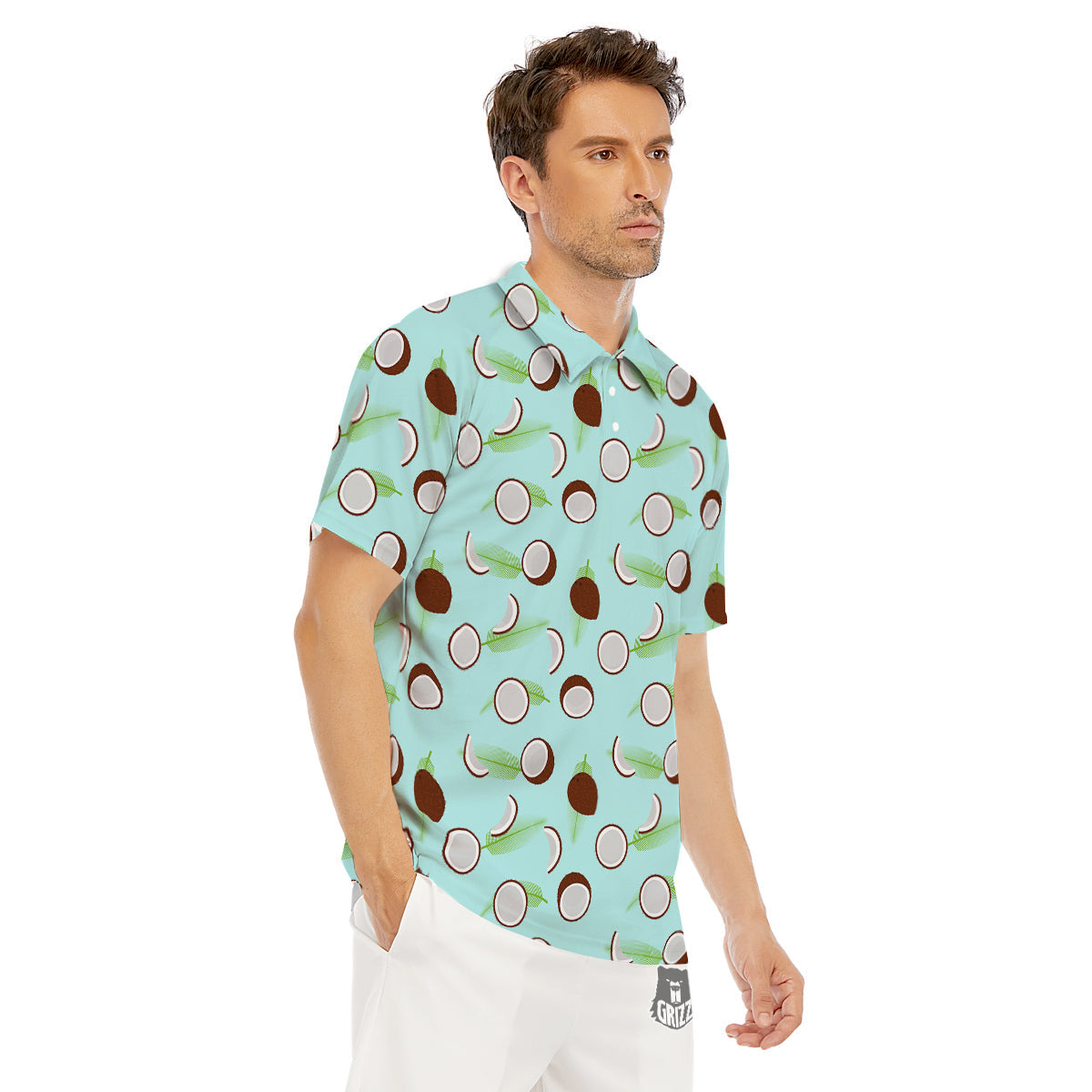 Blue Coconut Print Pattern Men's Golf Shirts-grizzshop