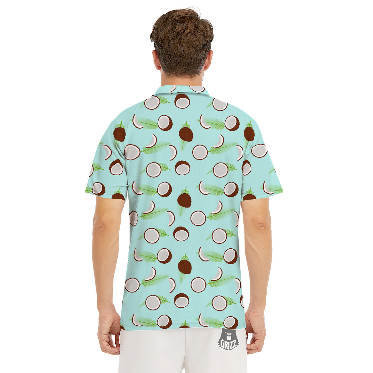 Blue Coconut Print Pattern Men's Golf Shirts-grizzshop
