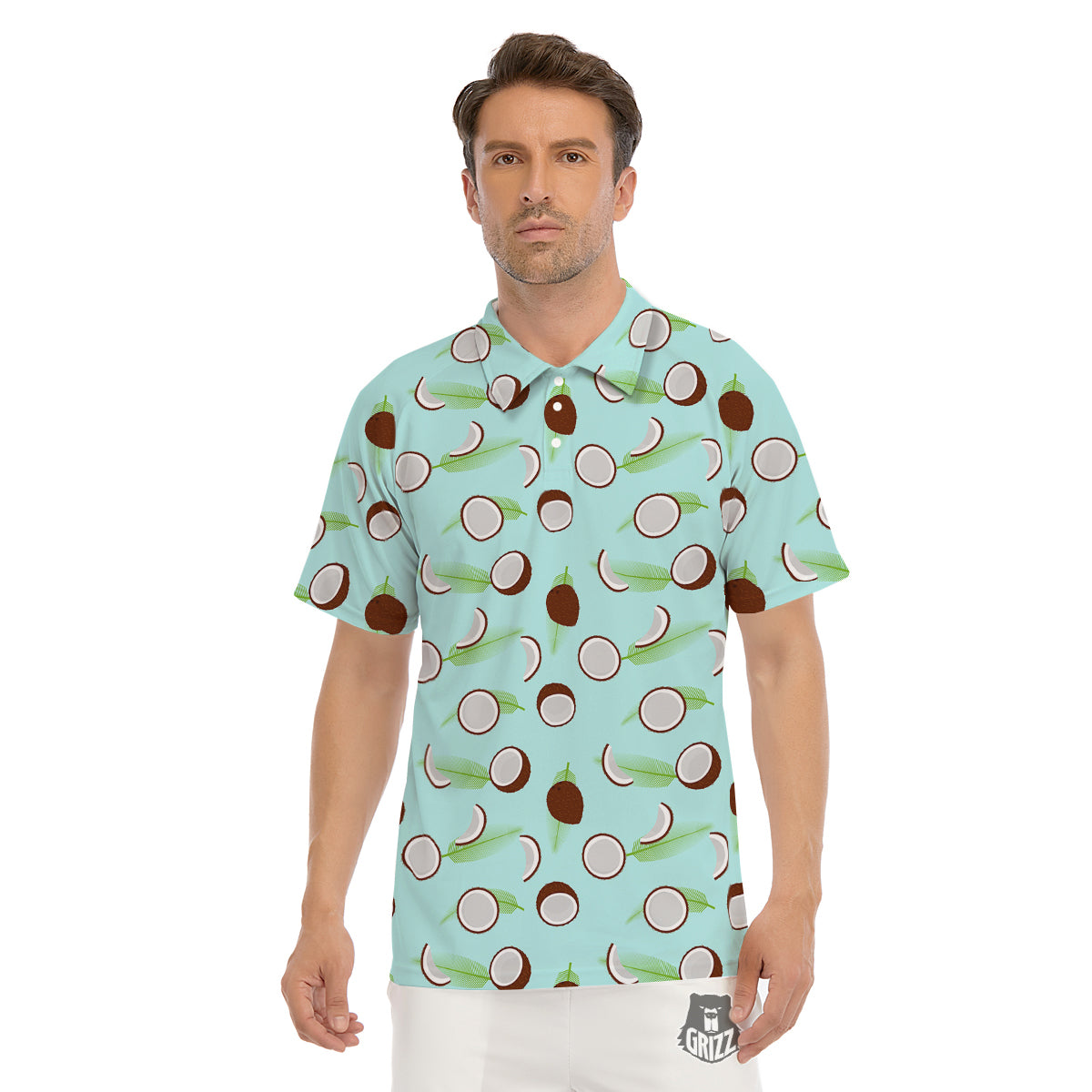 Blue Coconut Print Pattern Men's Golf Shirts-grizzshop