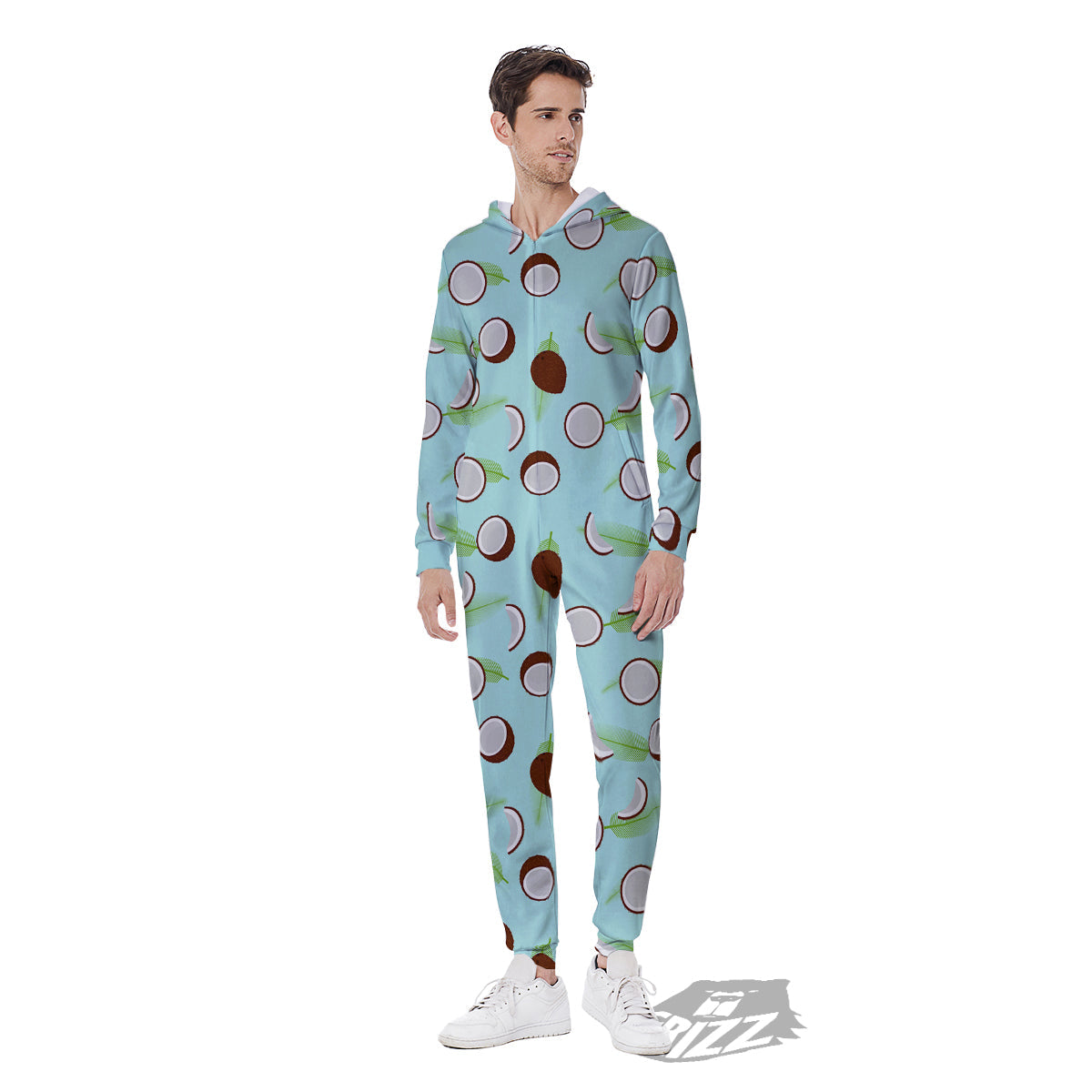 Blue Coconut Print Pattern Men's Jumpsuit-grizzshop