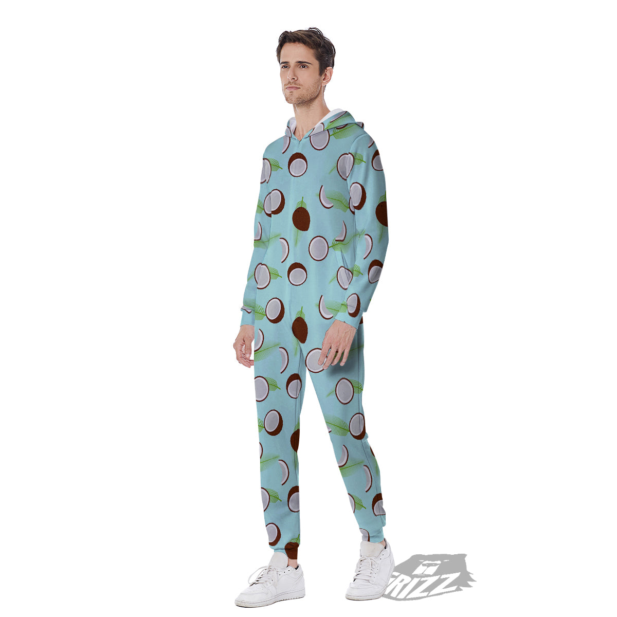 Blue Coconut Print Pattern Men's Jumpsuit-grizzshop