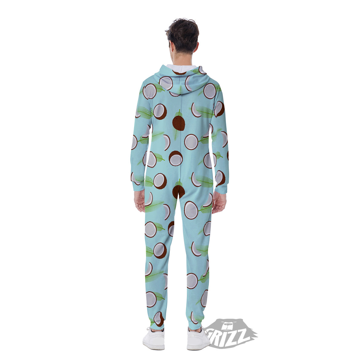 Blue Coconut Print Pattern Men's Jumpsuit-grizzshop