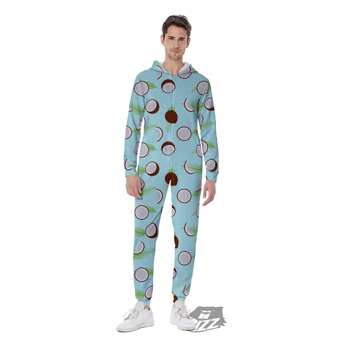 Blue Coconut Print Pattern Men's Jumpsuit-grizzshop