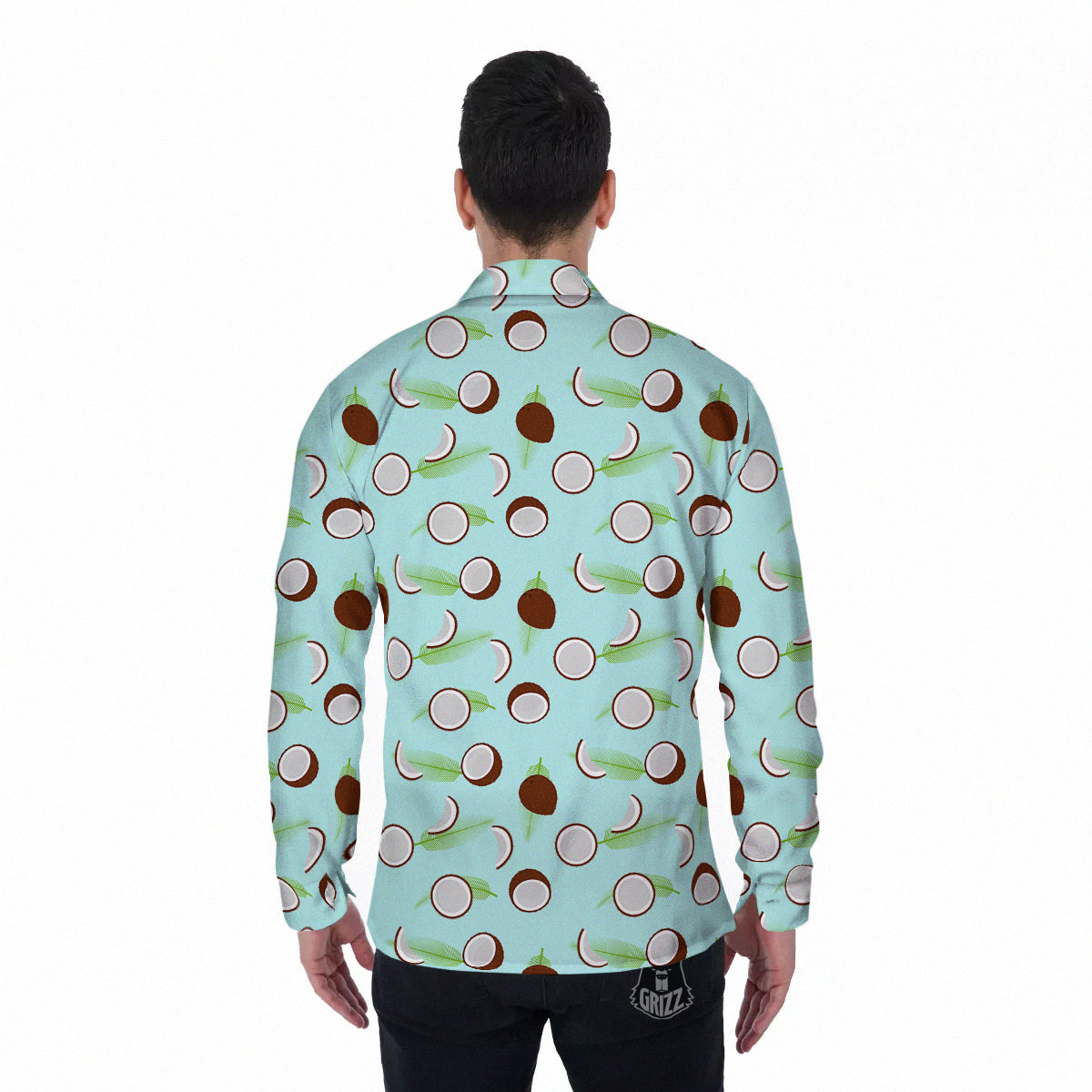 Blue Coconut Print Pattern Men's Long Sleeve Shirts-grizzshop