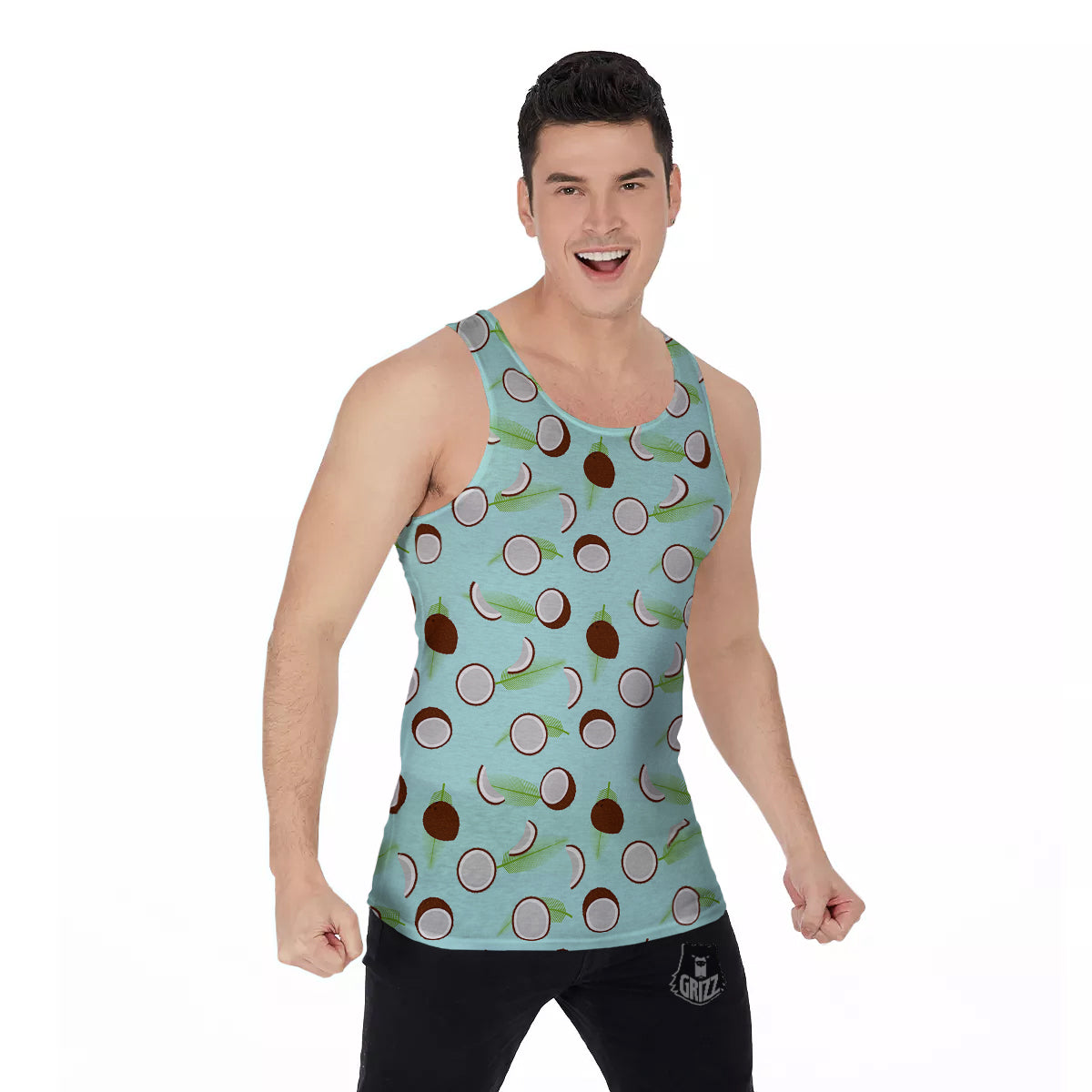 Blue Coconut Print Pattern Men's Tank Top-grizzshop