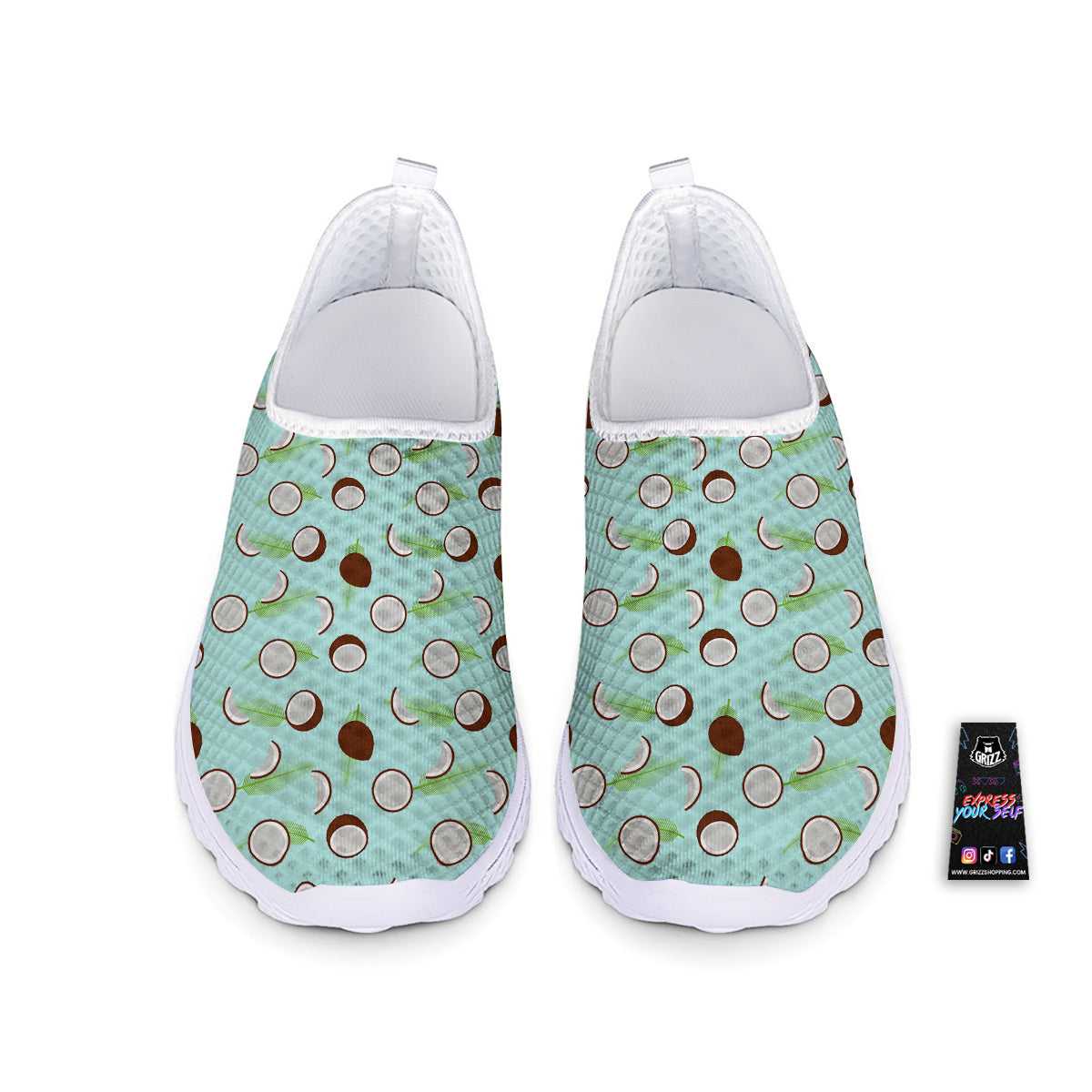 Blue Coconut Print Pattern Nurse Shoes-grizzshop