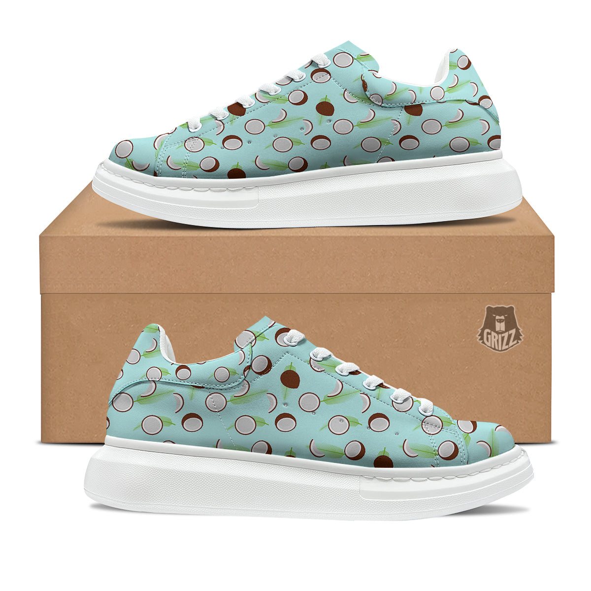 Blue Coconut Print Pattern Platform Shoes-grizzshop