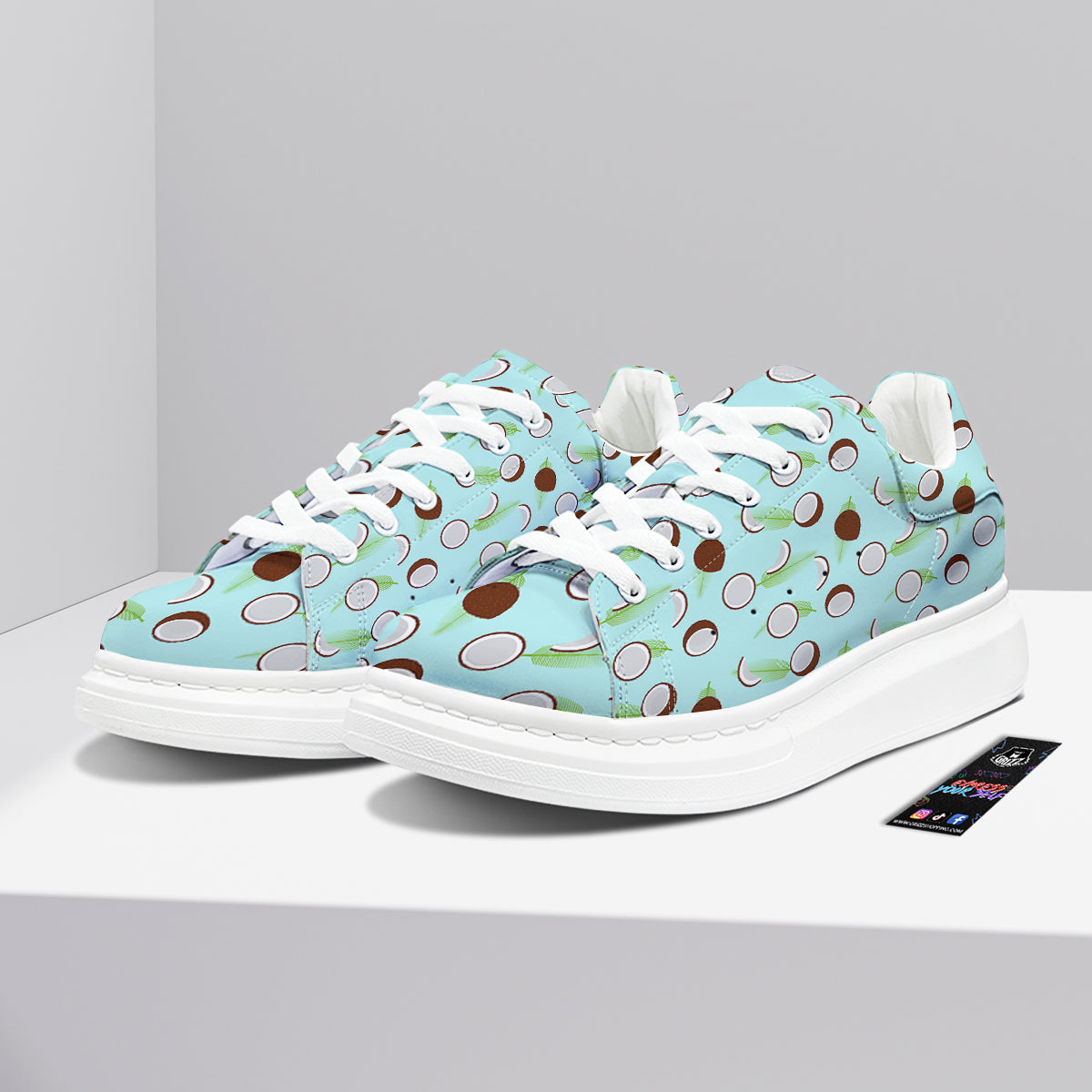 Blue Coconut Print Pattern Platform Shoes-grizzshop