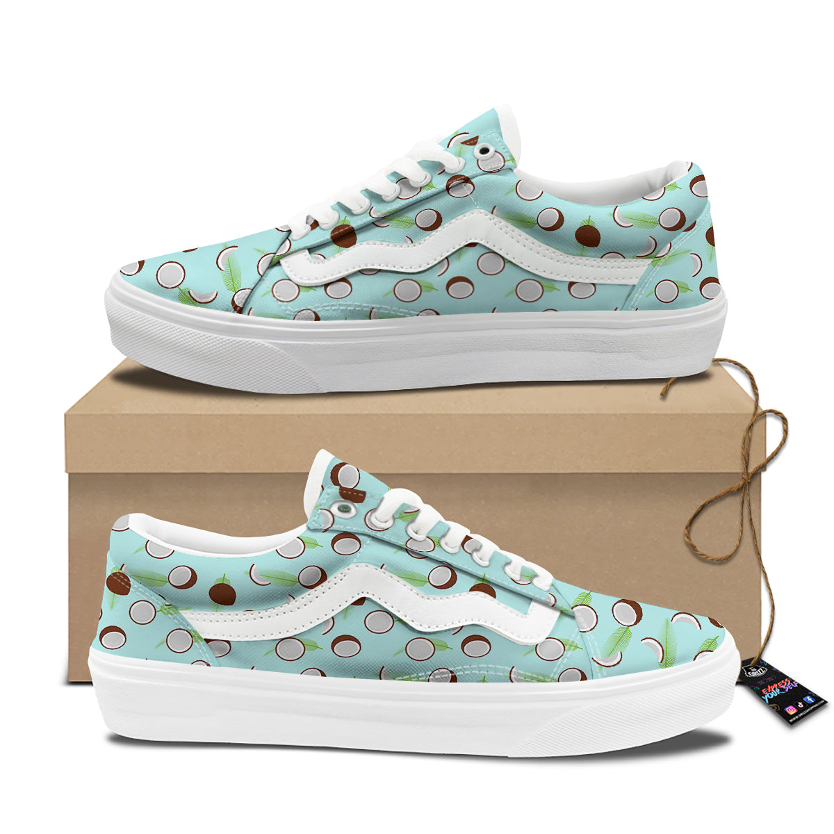 Blue Coconut Print Pattern Skate Shoes-grizzshop
