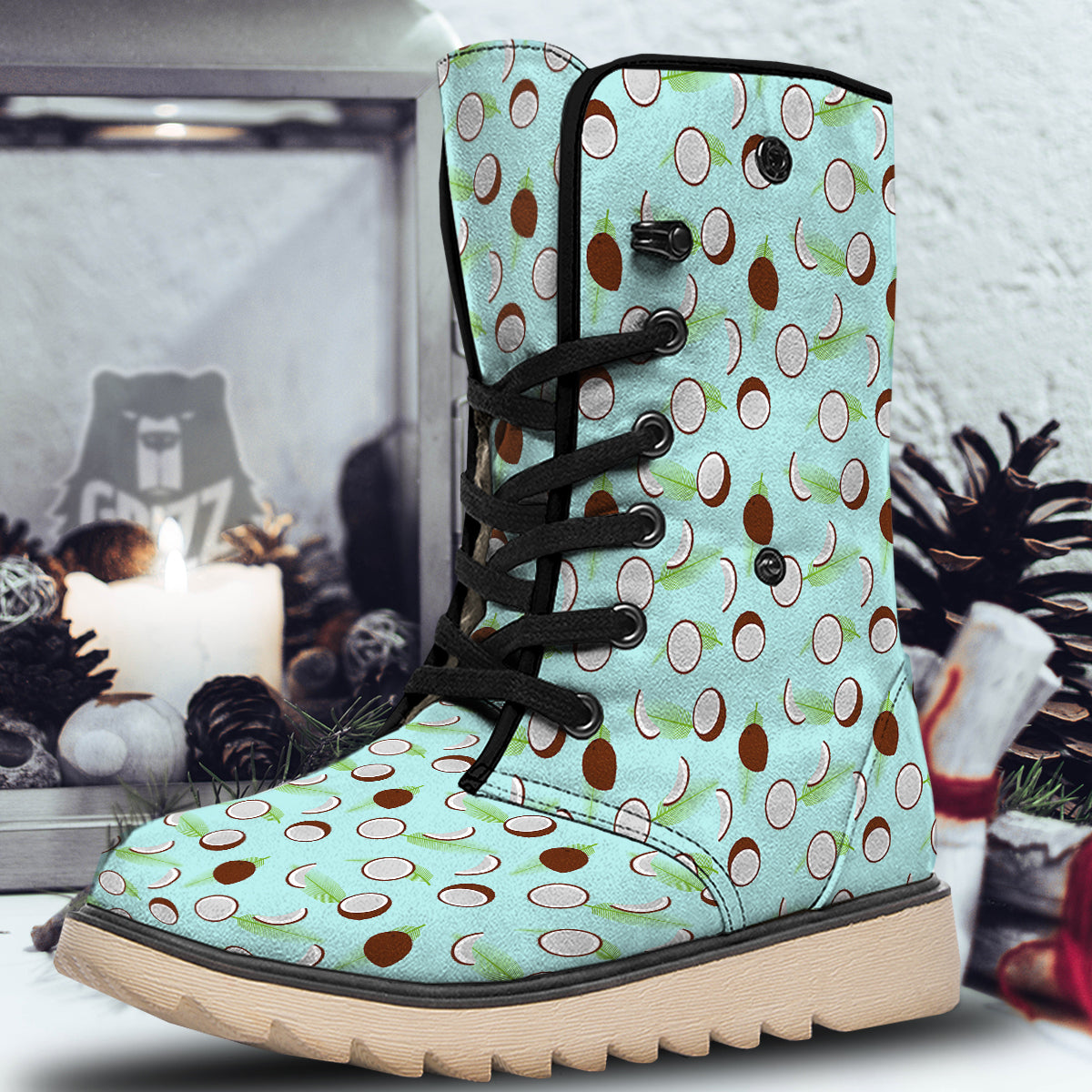Blue Coconut Print Pattern Snow Boots-grizzshop