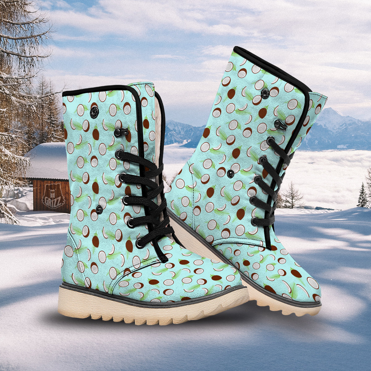 Blue Coconut Print Pattern Snow Boots-grizzshop