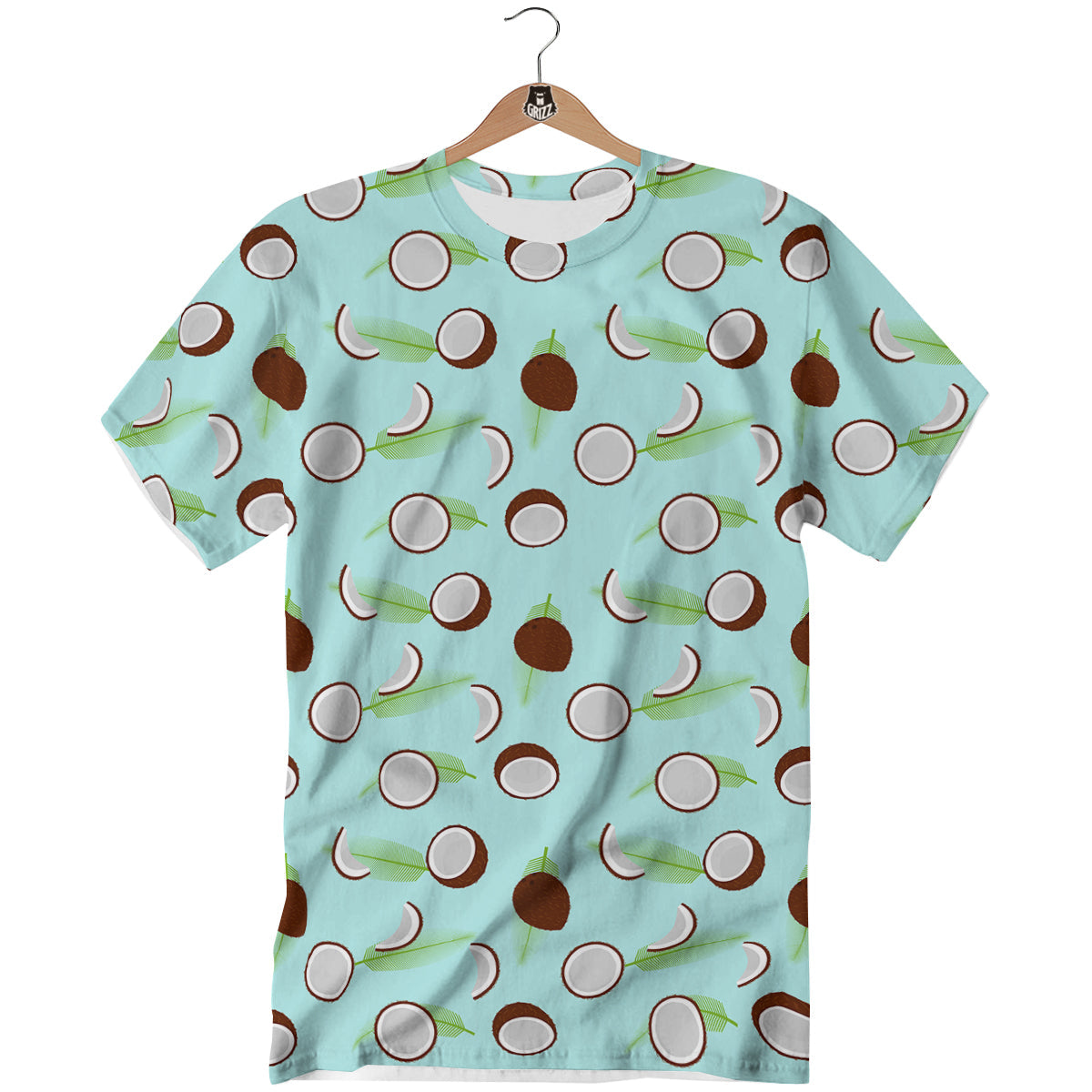 Blue Coconut Print Pattern T-Shirt-grizzshop