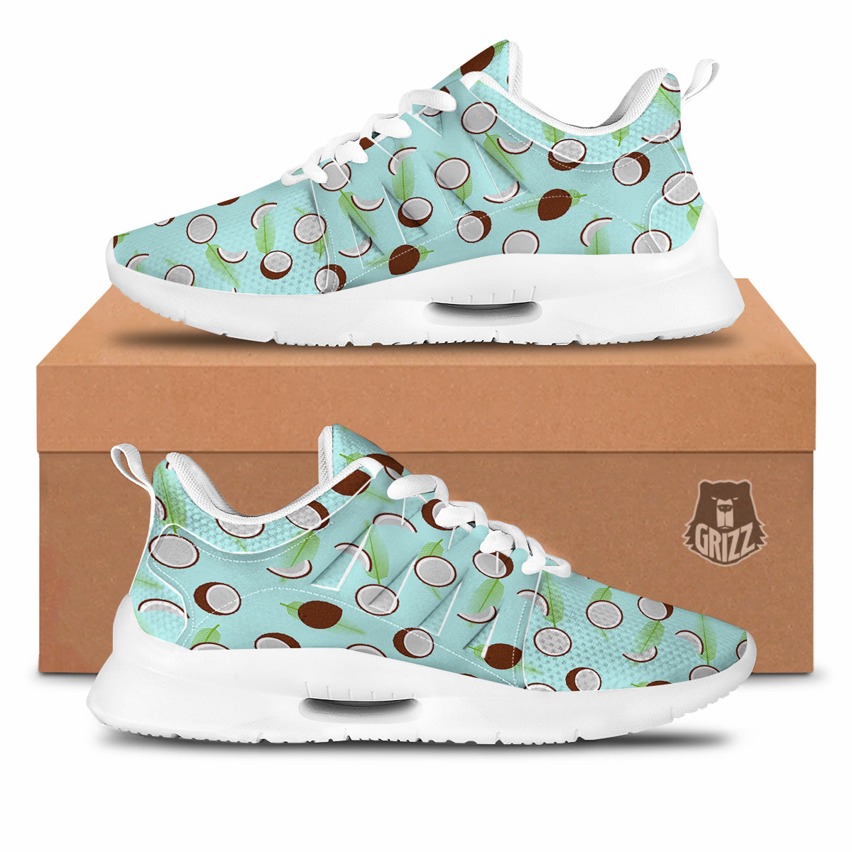 Blue Coconut Print Pattern Tennis Shoes-grizzshop