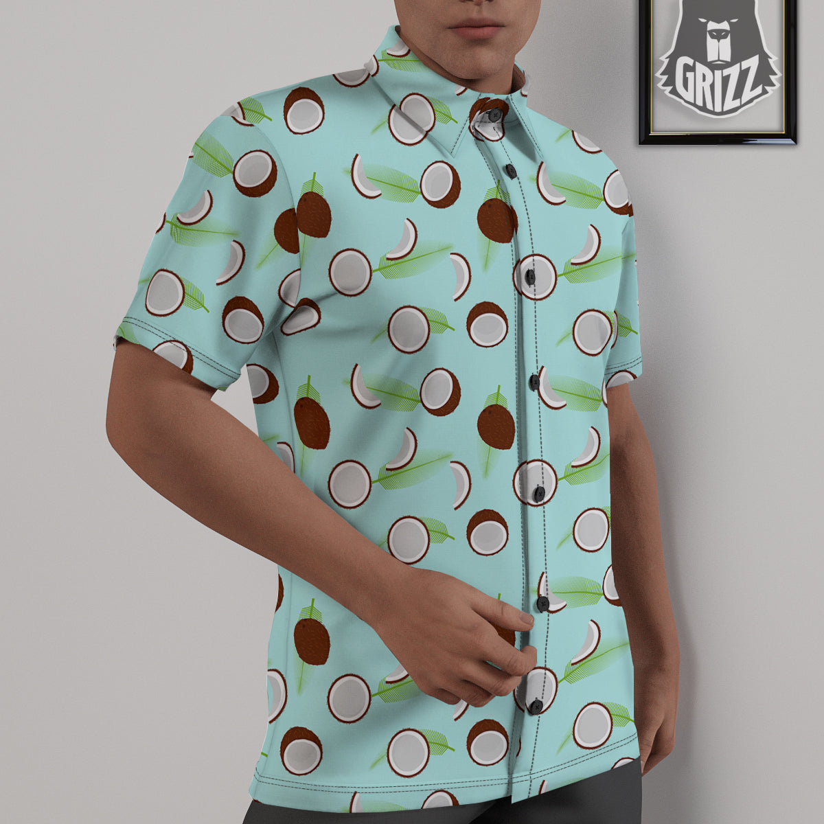 Blue Coconut Print Pattern Untucked Shirts-grizzshop