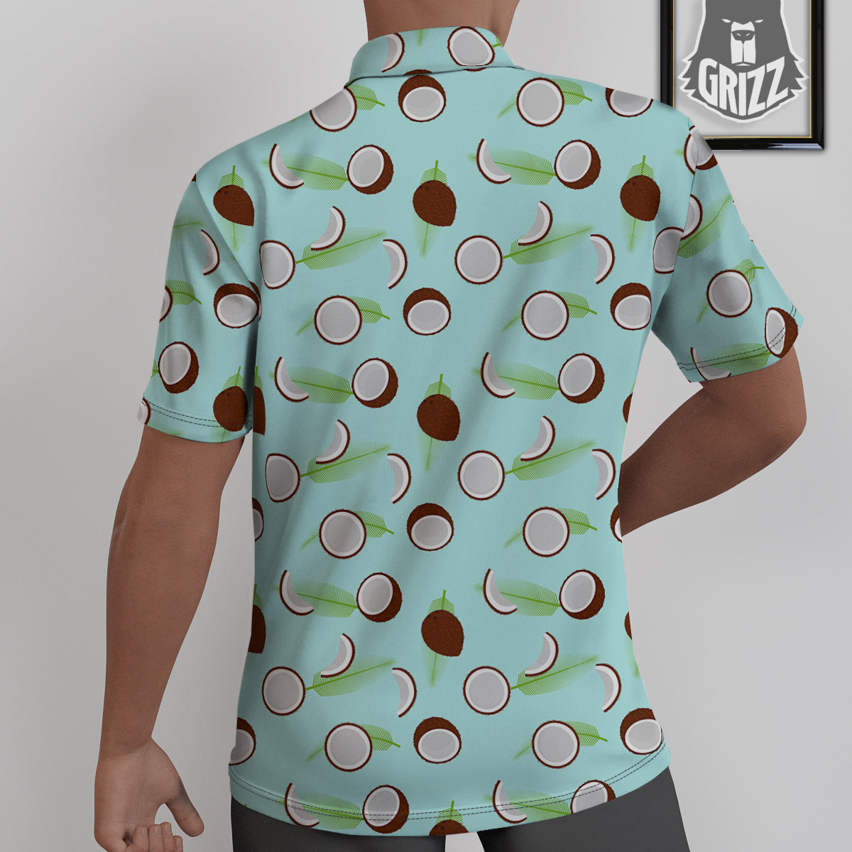 Blue Coconut Print Pattern Untucked Shirts-grizzshop