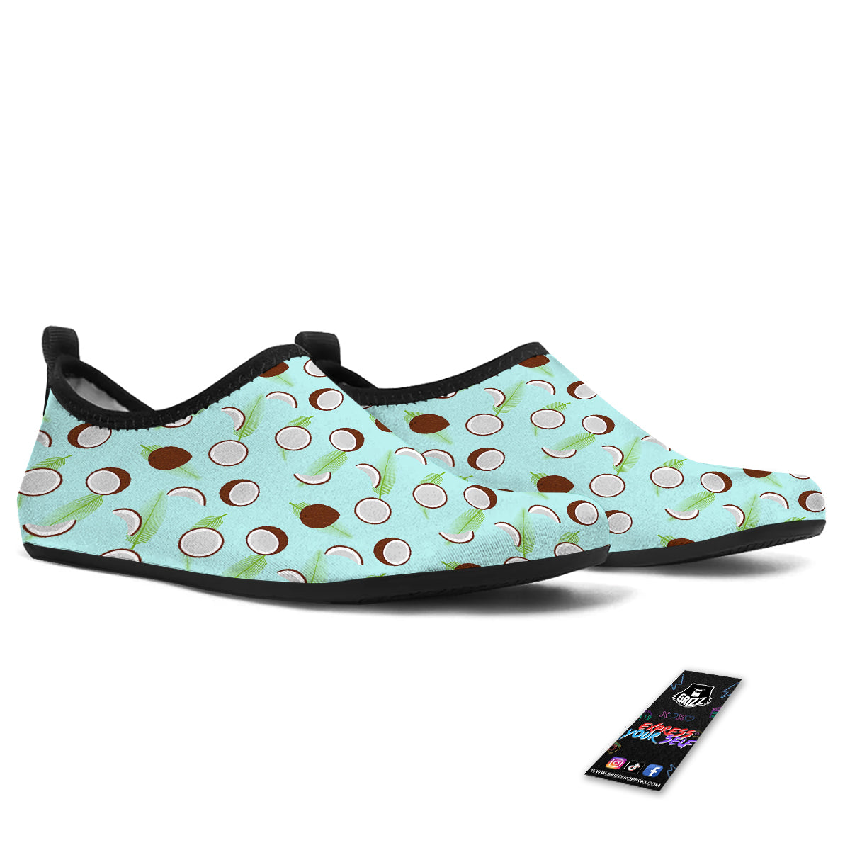 Blue Coconut Print Pattern Water Shoes-grizzshop