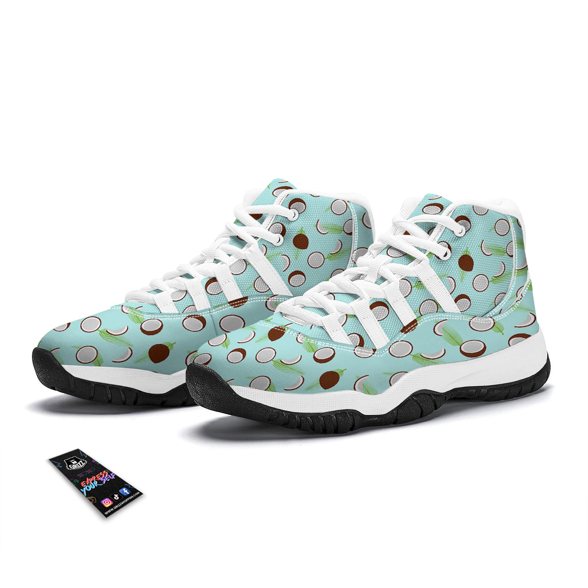 Blue Coconut Print Pattern White Bball Shoes-grizzshop