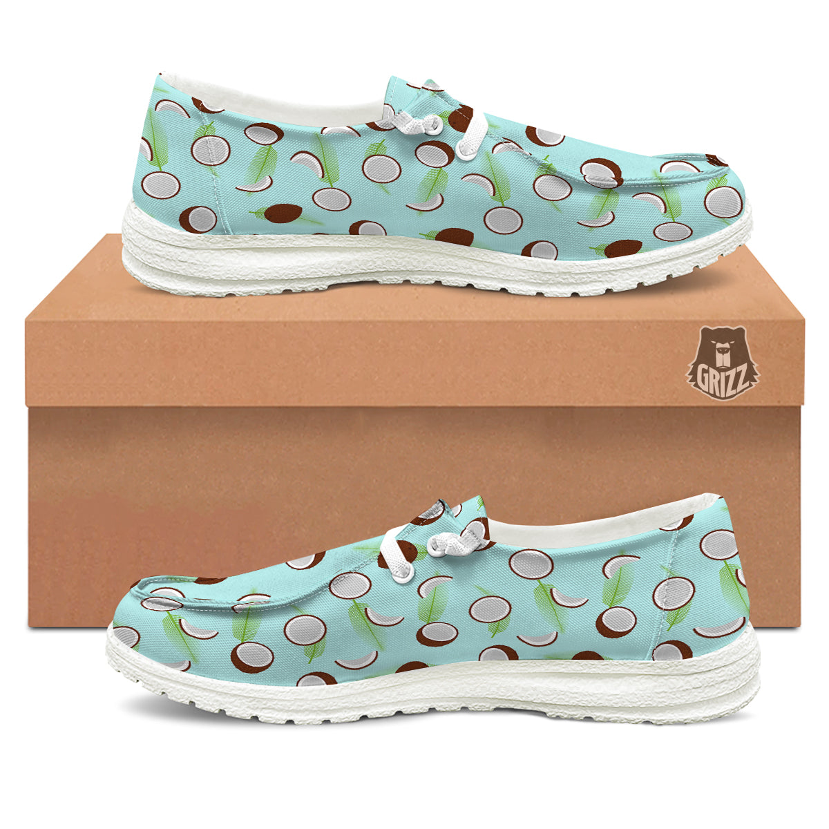 Blue Coconut Print Pattern White Loafers-grizzshop