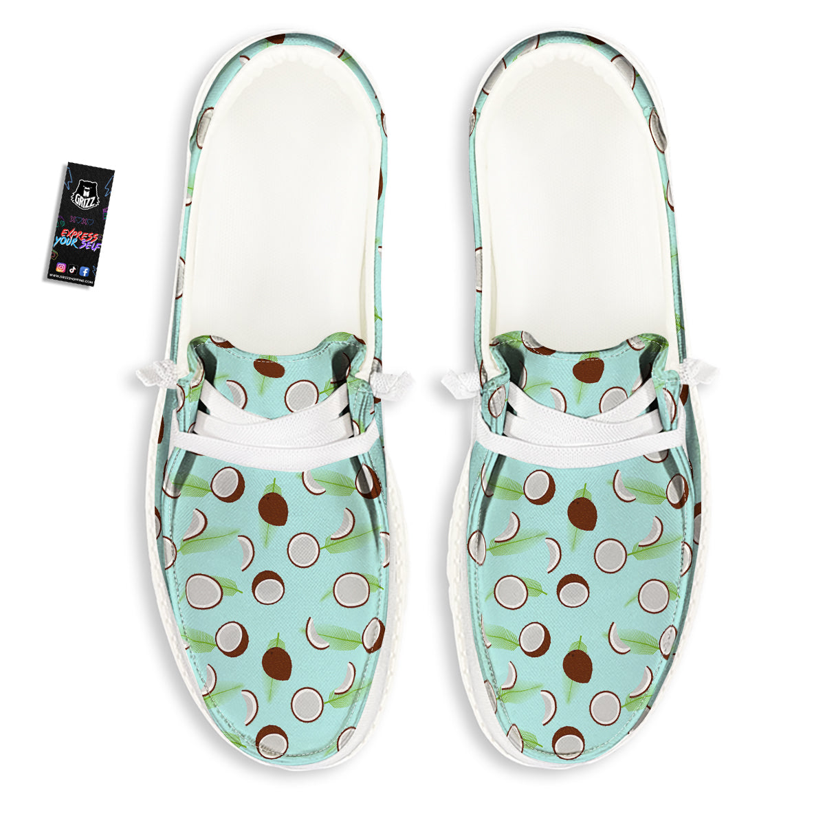 Blue Coconut Print Pattern White Loafers-grizzshop