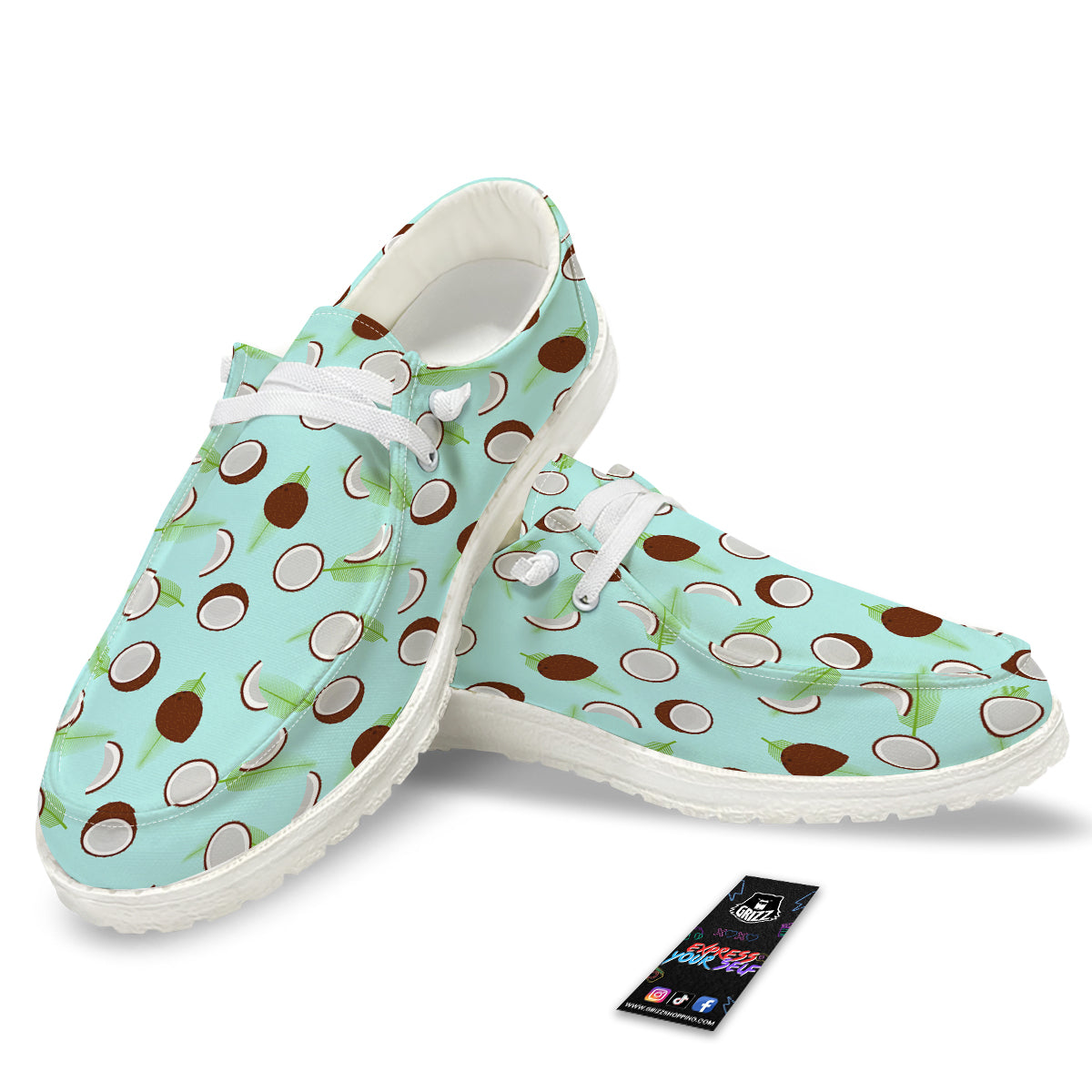 Blue Coconut Print Pattern White Loafers-grizzshop