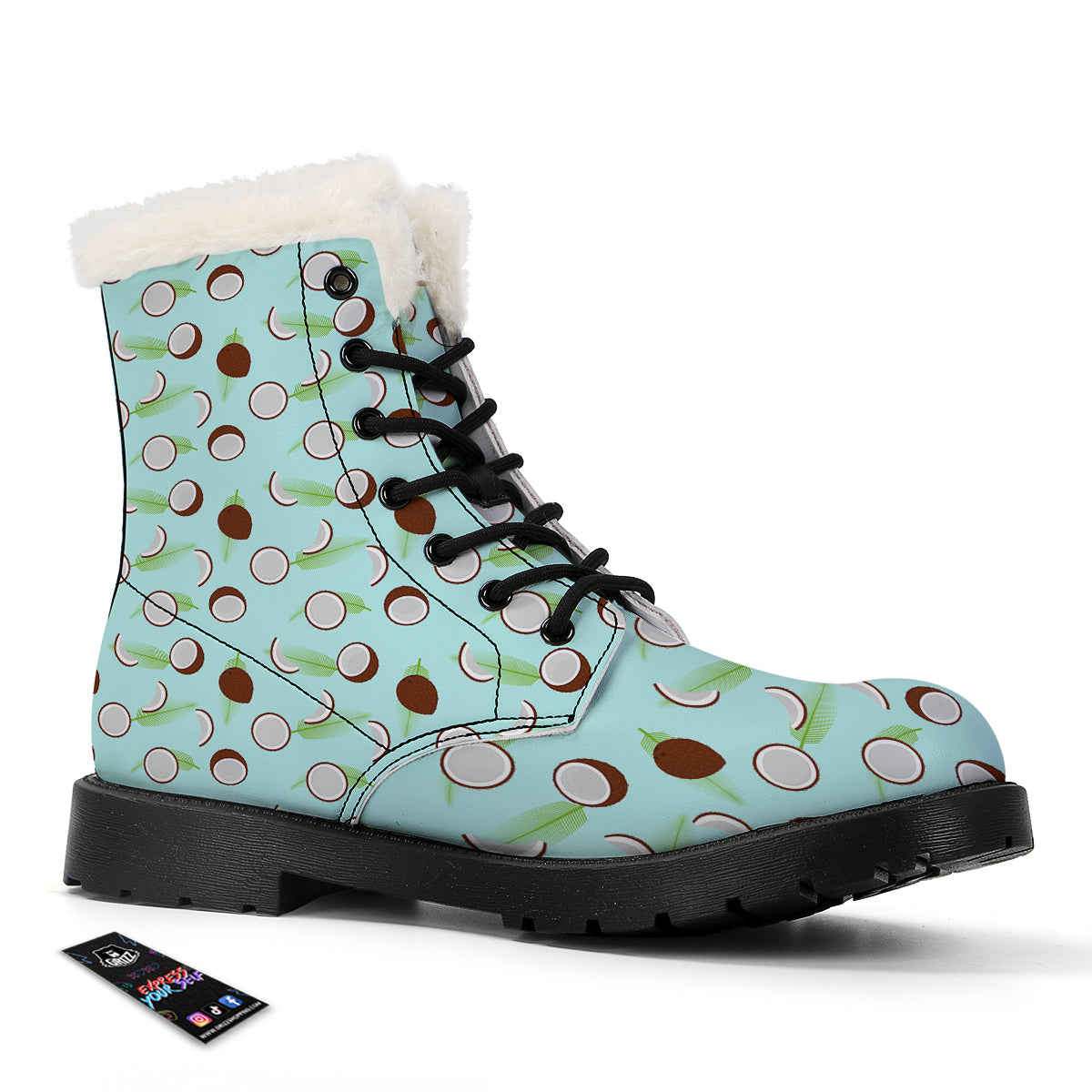 Blue Coconut Print Pattern Winter Boots-grizzshop