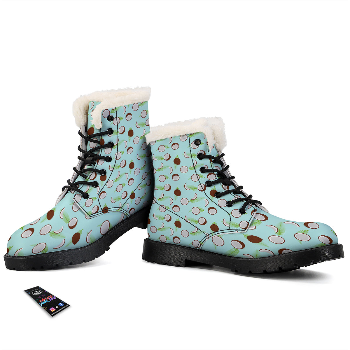 Blue Coconut Print Pattern Winter Boots-grizzshop