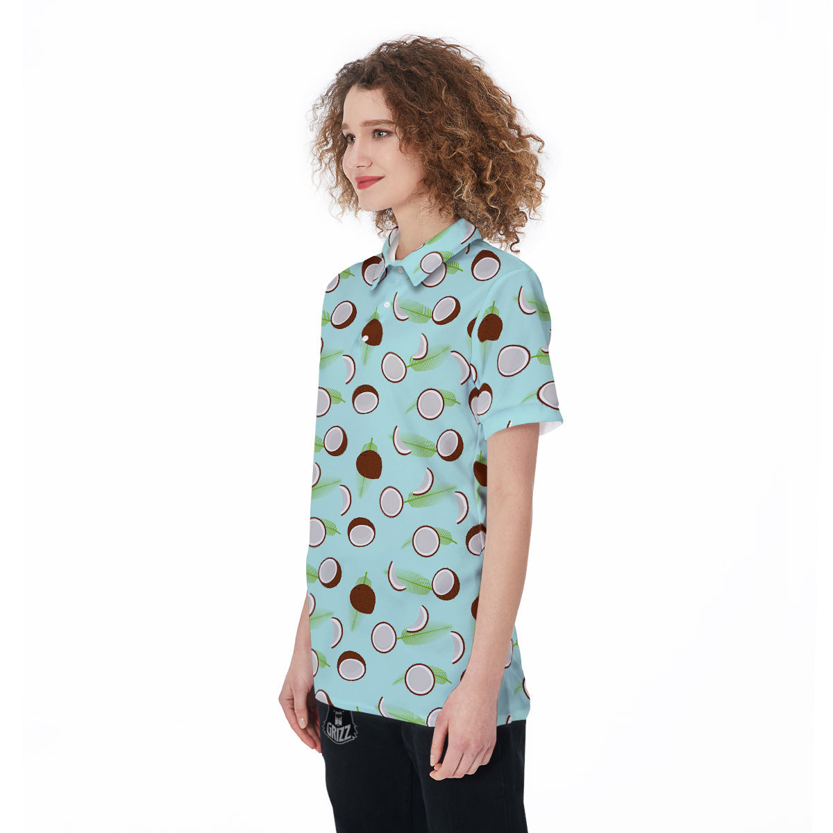 Blue Coconut Print Pattern Women's Golf Shirts-grizzshop