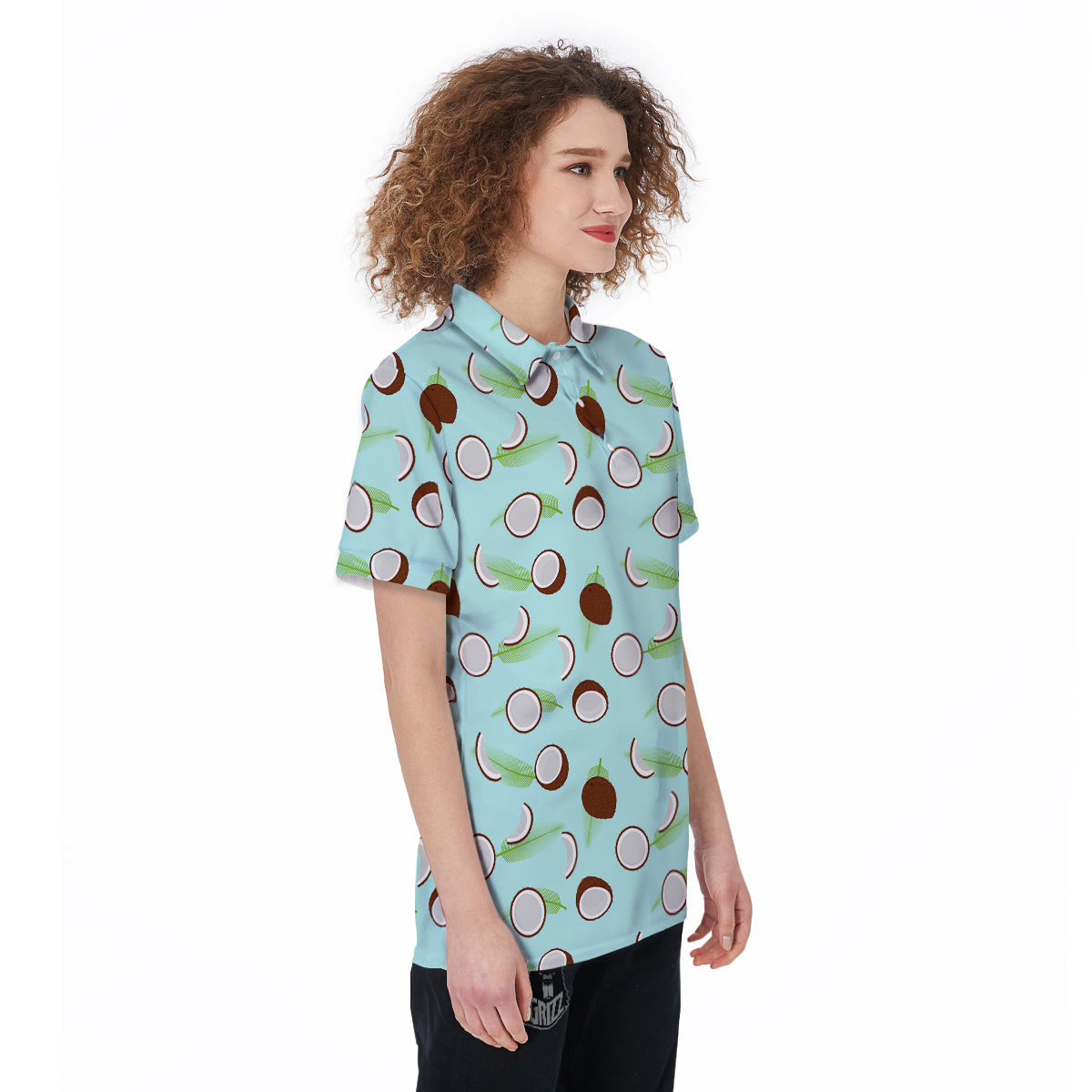 Blue Coconut Print Pattern Women's Golf Shirts-grizzshop