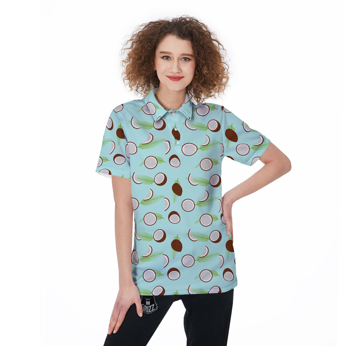 Blue Coconut Print Pattern Women's Golf Shirts-grizzshop