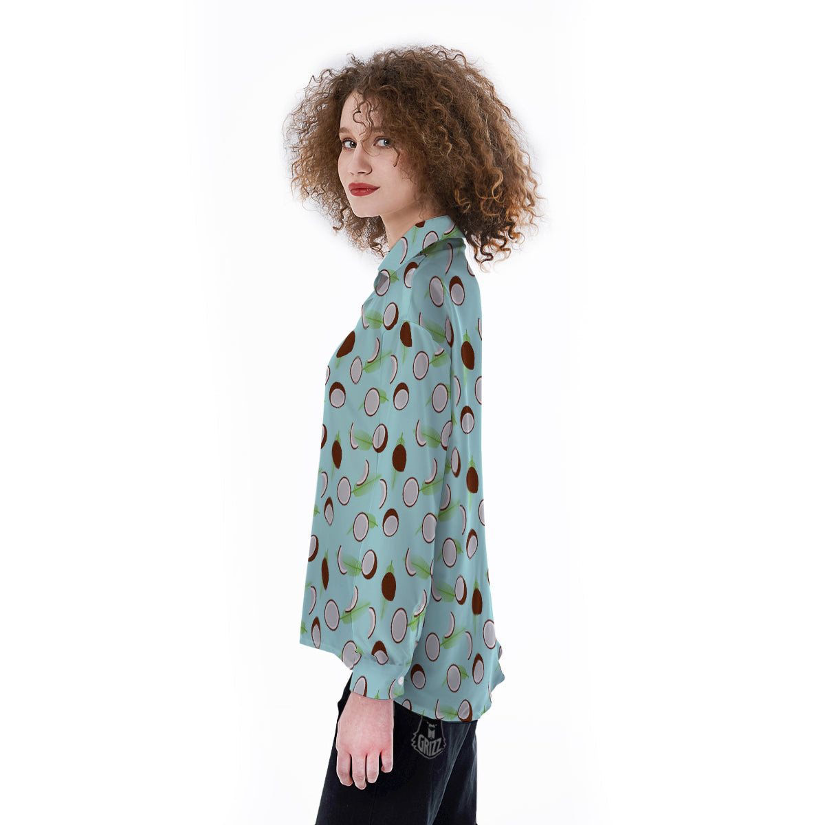 Blue Coconut Print Pattern Women's Long Sleeve Shirts-grizzshop