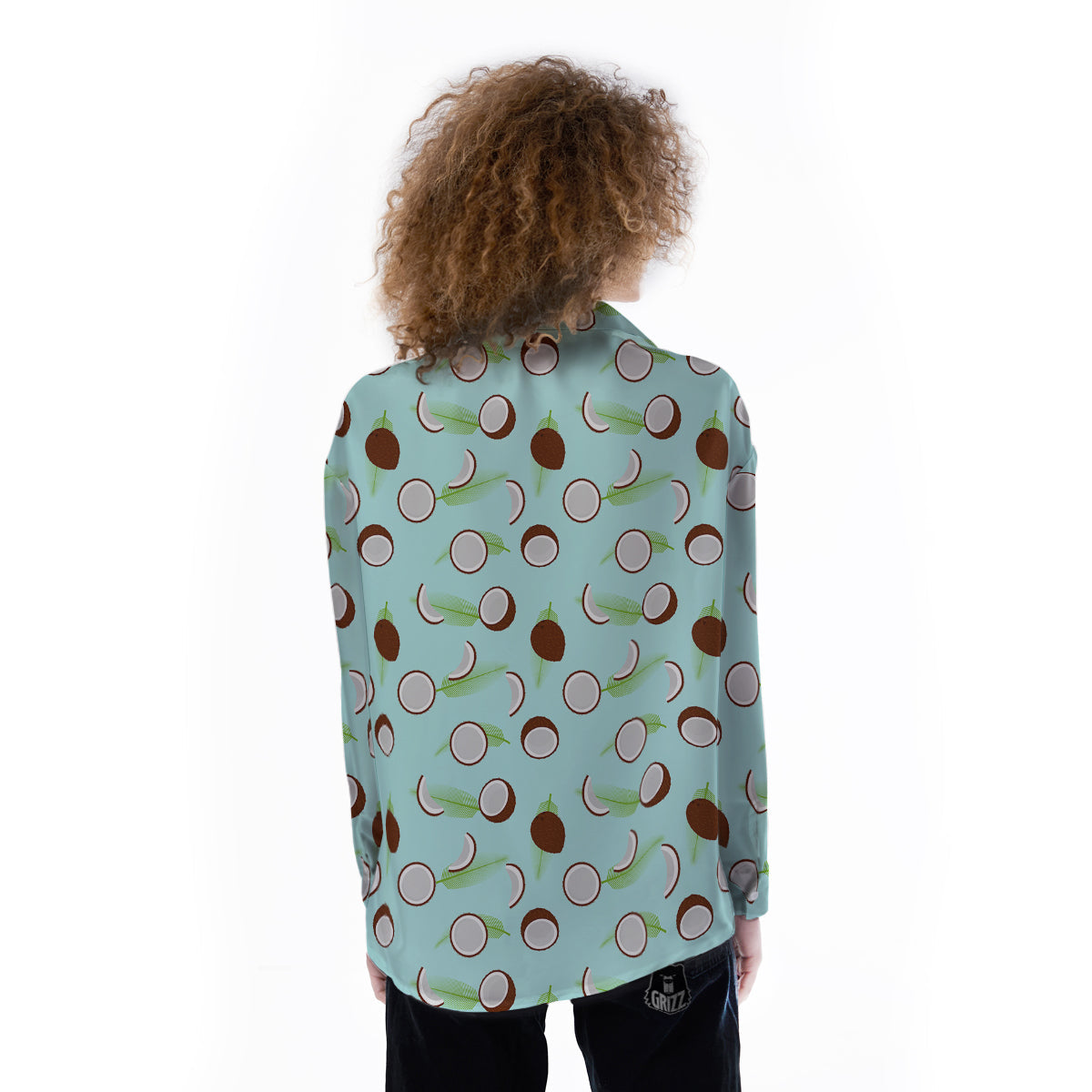 Blue Coconut Print Pattern Women's Long Sleeve Shirts-grizzshop
