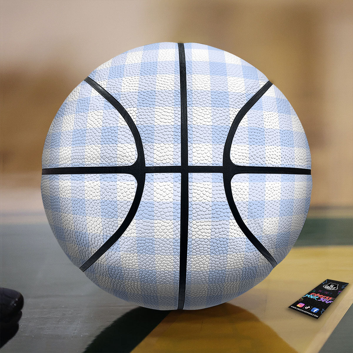 Blue Cornflower And White Gingham Print Basketball-grizzshop