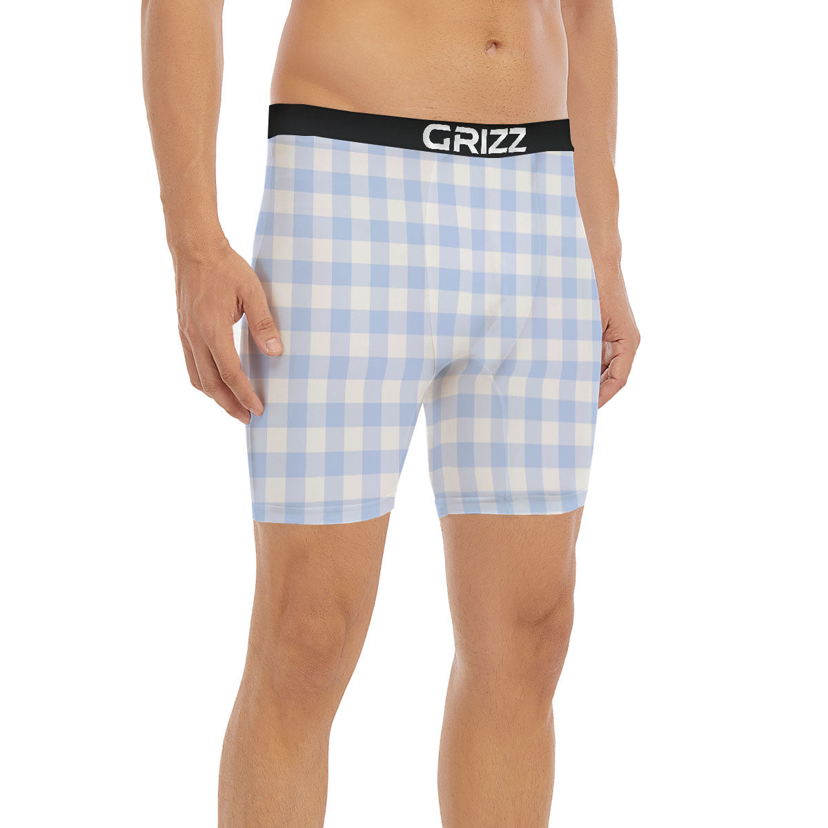 Blue Cornflower And White Gingham Print Boxer Briefs-grizzshop
