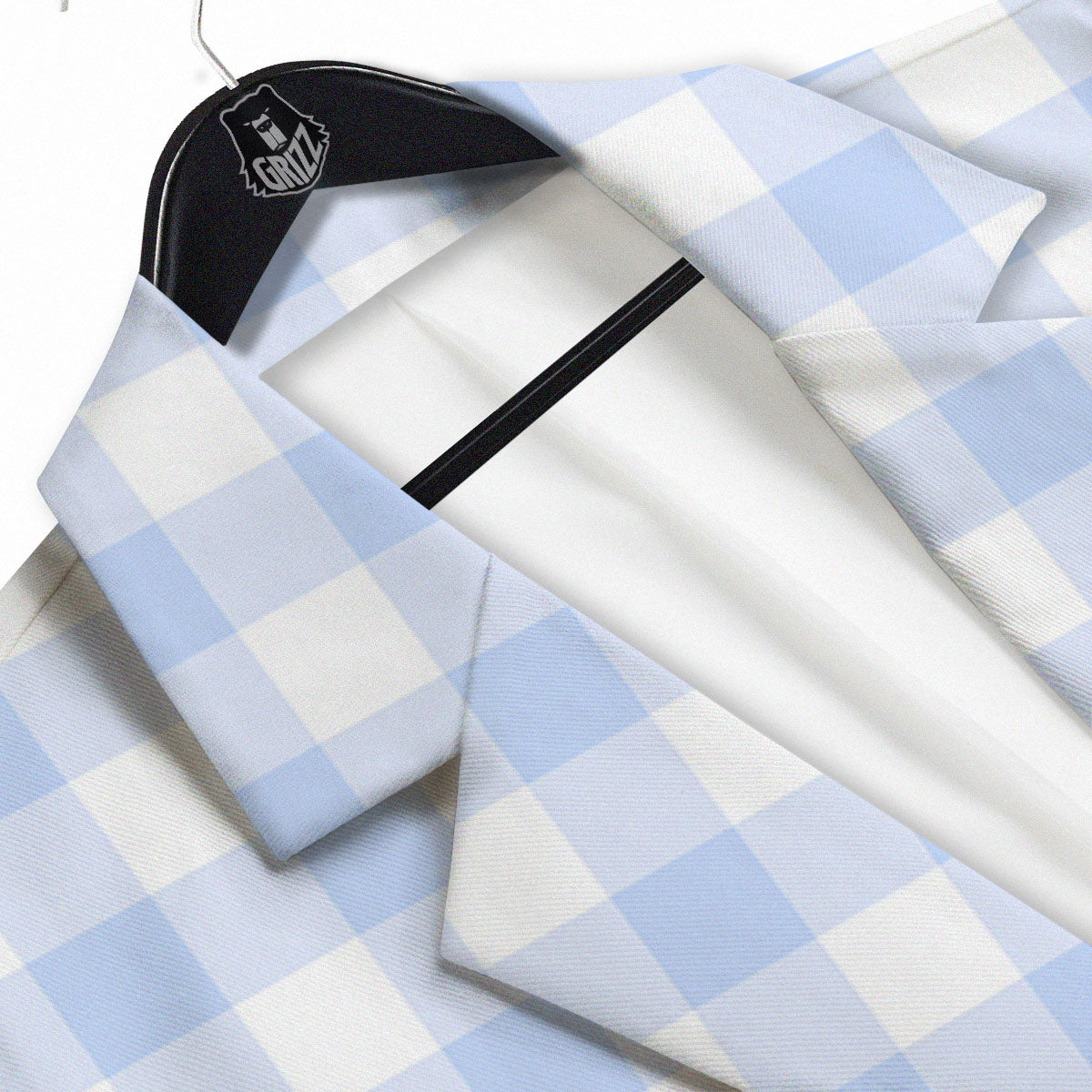 Blue Cornflower And White Gingham Print Men's Sport Coat-grizzshop