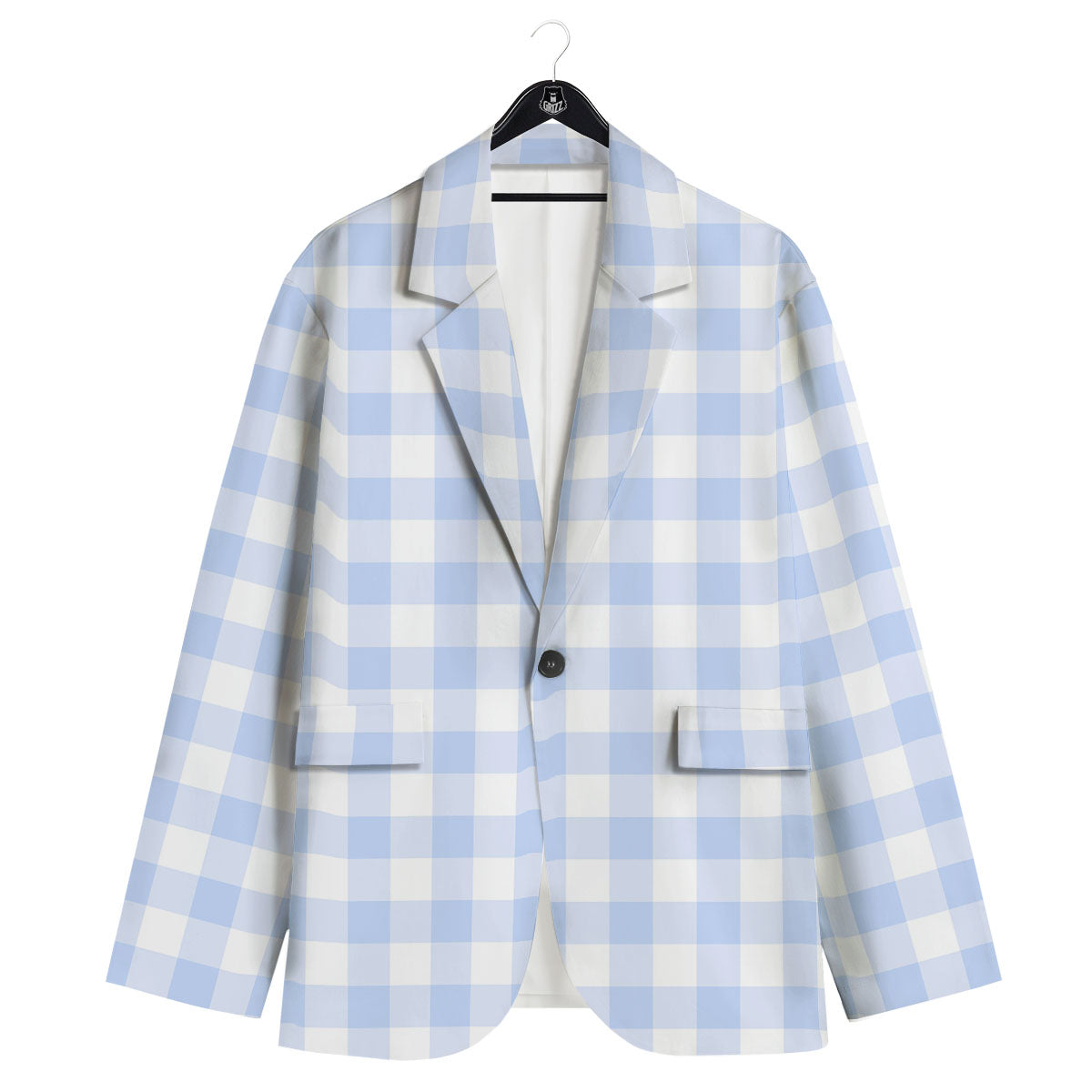 Blue Cornflower And White Gingham Print Men's Sport Coat-grizzshop