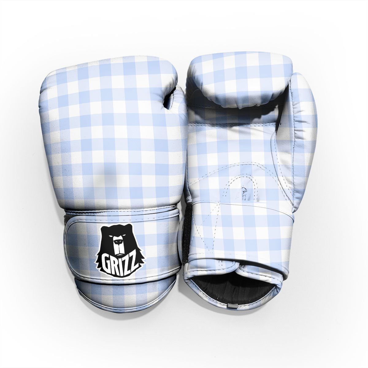Blue Cornflower And White Gingham Print Sparring Gloves-grizzshop