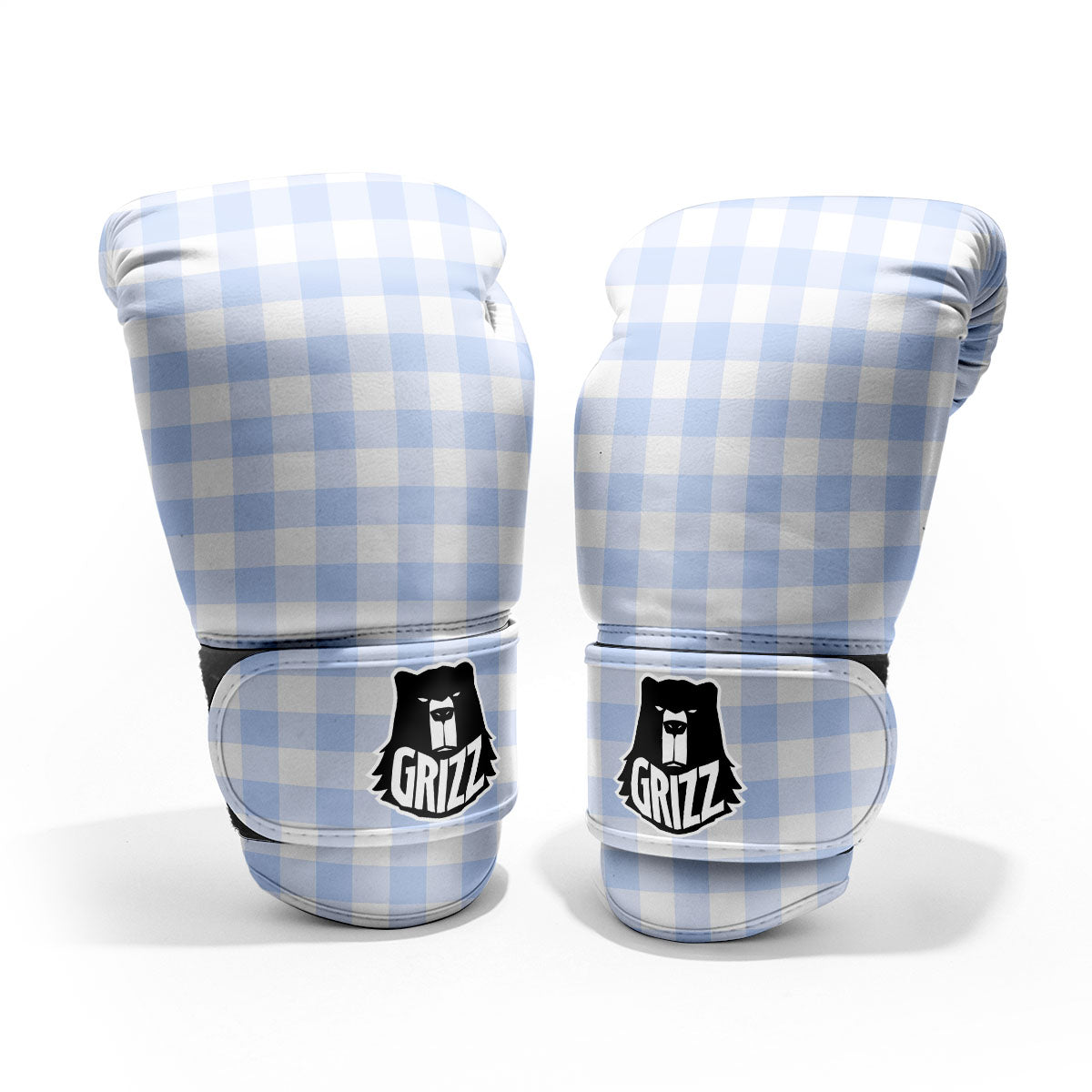 Blue Cornflower And White Gingham Print Sparring Gloves-grizzshop